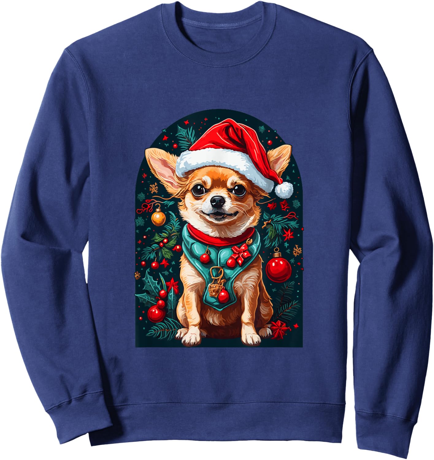 Funny Chihuahua with Santa Hat Xmas Sweatshirt - Sweatshirt | Navy