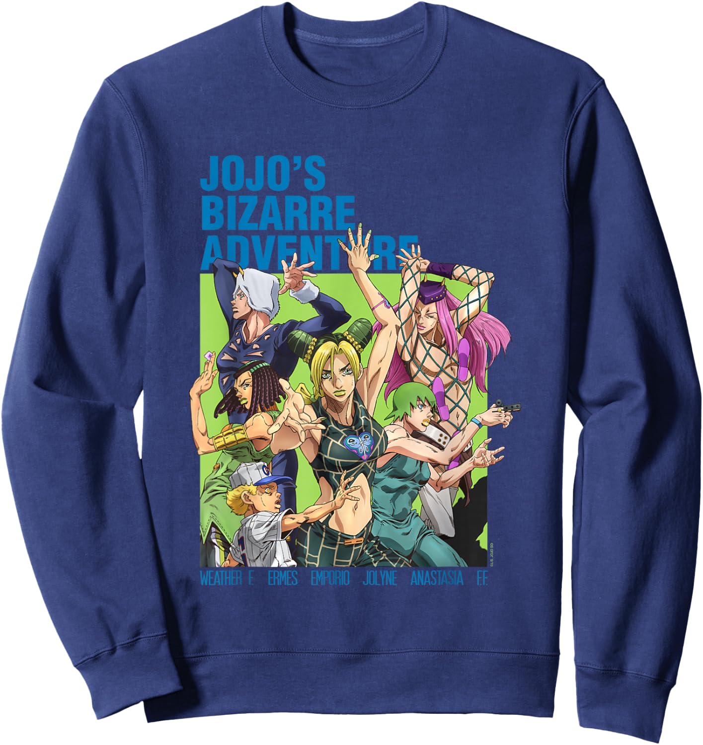JoJo's Bizarre Adventure Part 6 Stone Ocean Group Pose Anime Sweatshirt - Sweatshirt | Navy