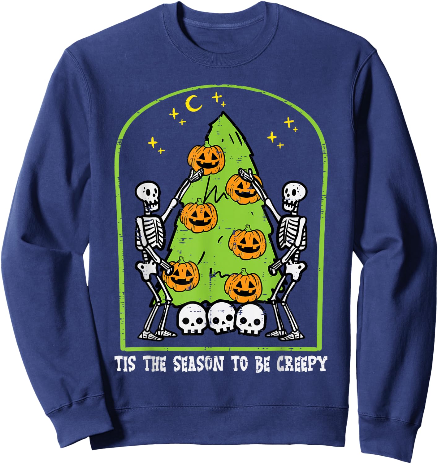 Skeletons Spooky Season Tree Pumpkin Retro VIntage Halloween Sweatshirt - Sweatshirt | Navy