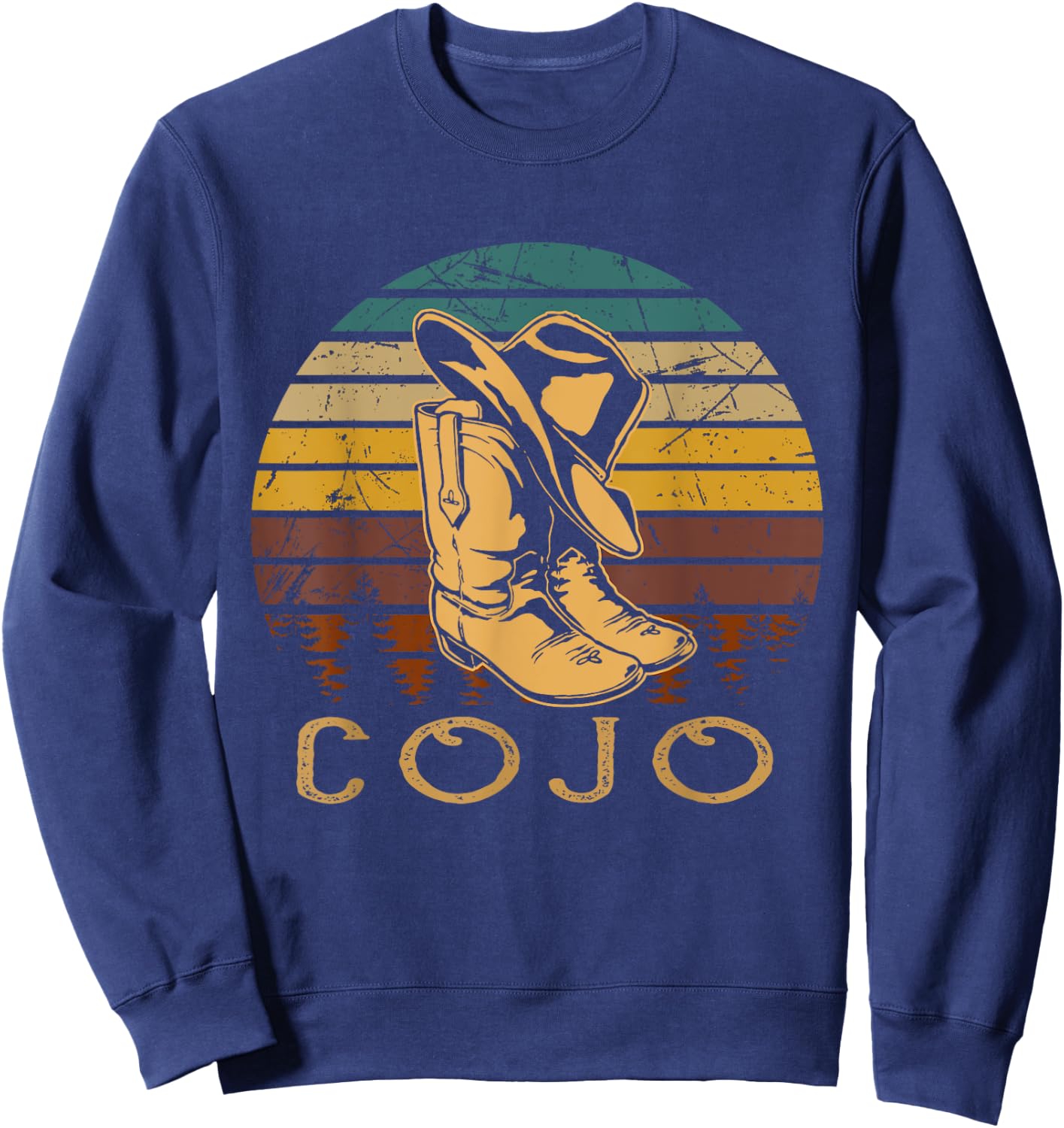 Vintage Cojo Bull Skull Cowgirl Western Cowboys Boots Sweatshirt - Sweatshirt | Navy