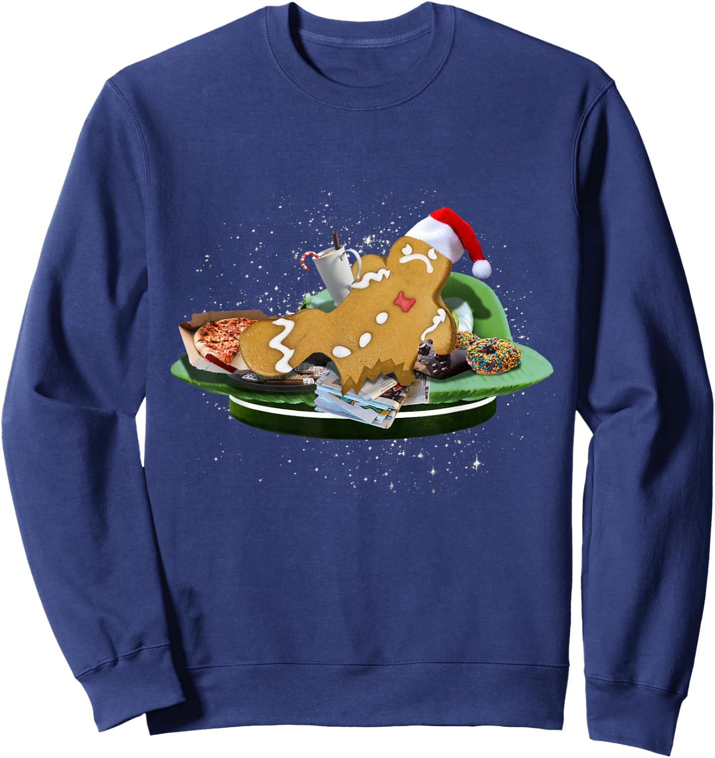 Random Galaxy One Legged Gingerbread Man Amputee Funny Christmas Black Small Sweatshirt - Sweatshirt | Navy