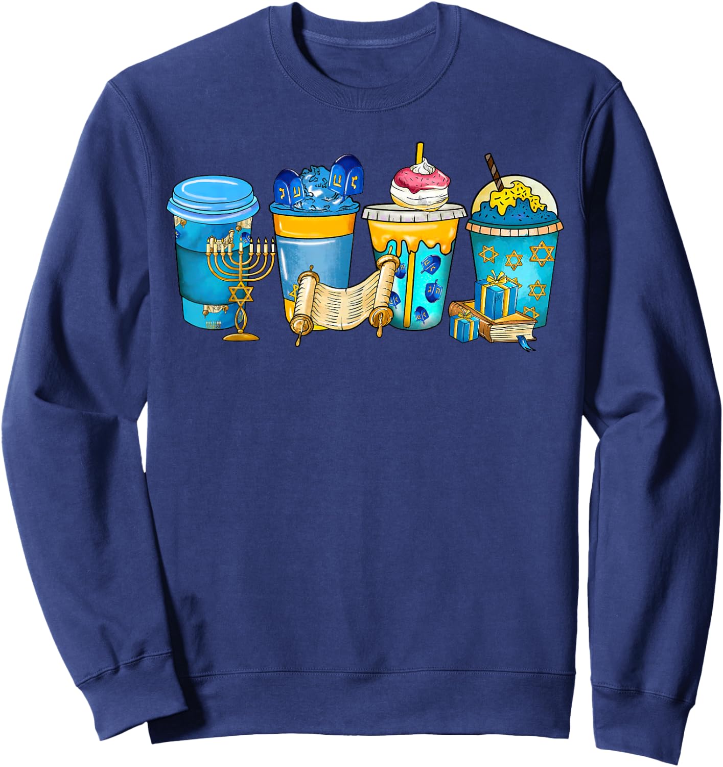 Happy Hanukkah 2022 Hakunnah Drink Menorah Hanukkah Coffee Sweatshirt - Sweatshirt | Navy