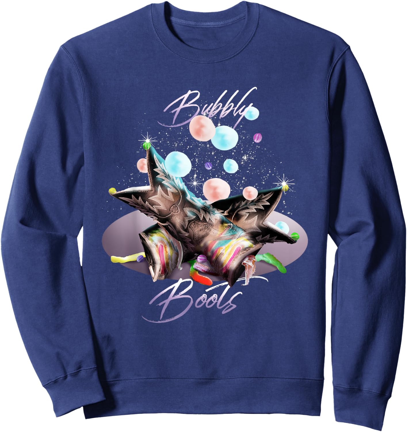 Bubble Gum and Cowboy Boots, Bubbly Boots Sweatshirt - Sweatshirt | Navy