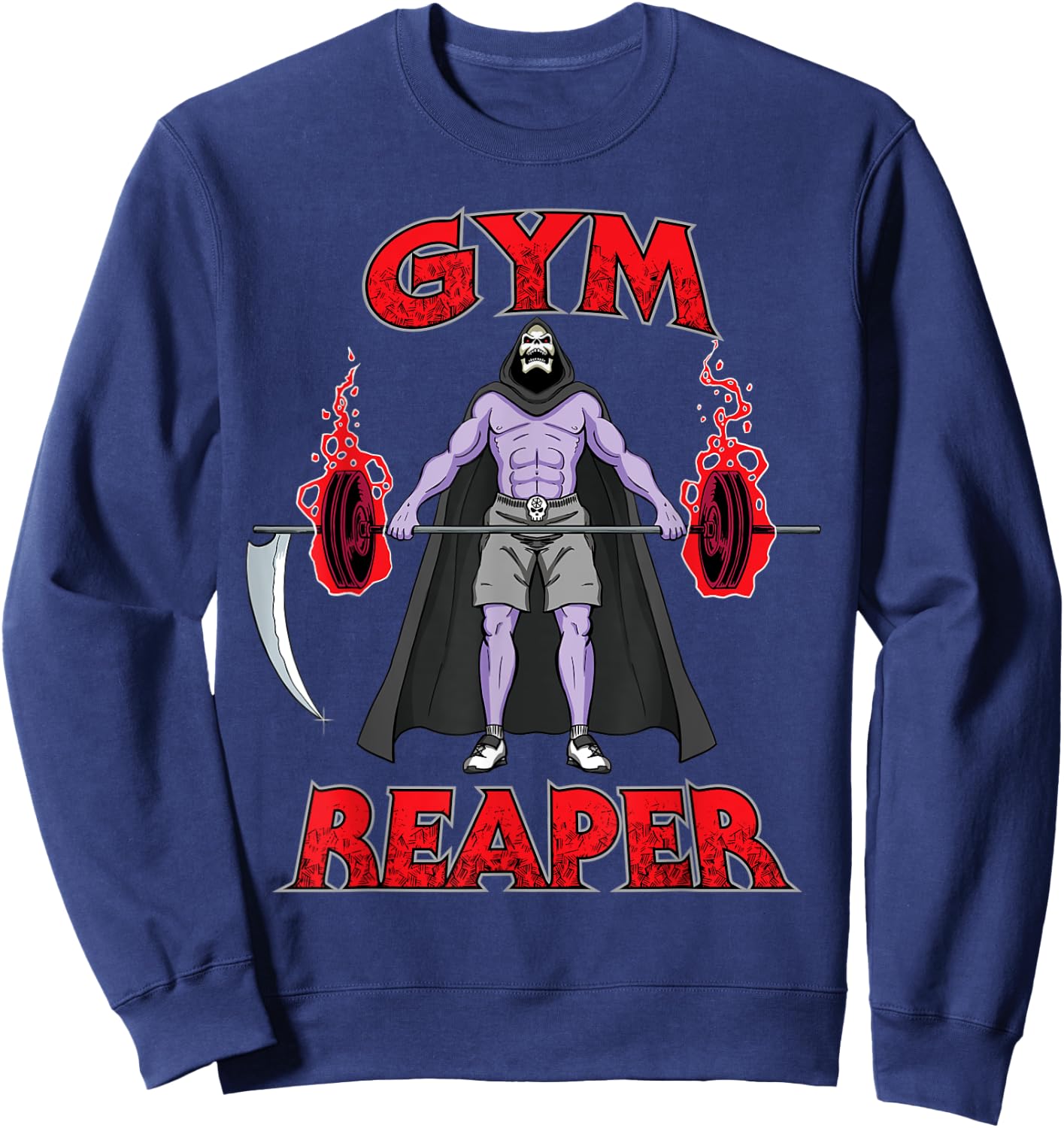 Gym Reaper - Swole Grim Reaper Halloween Gym Lifting Workout Sweatshirt - Sweatshirt | Navy