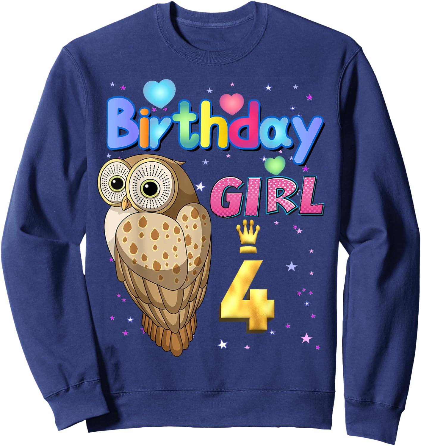 Kids 4 Years Old Owl Its my 4th birthday Girl Owl Sweatshirt - Sweatshirt | Navy