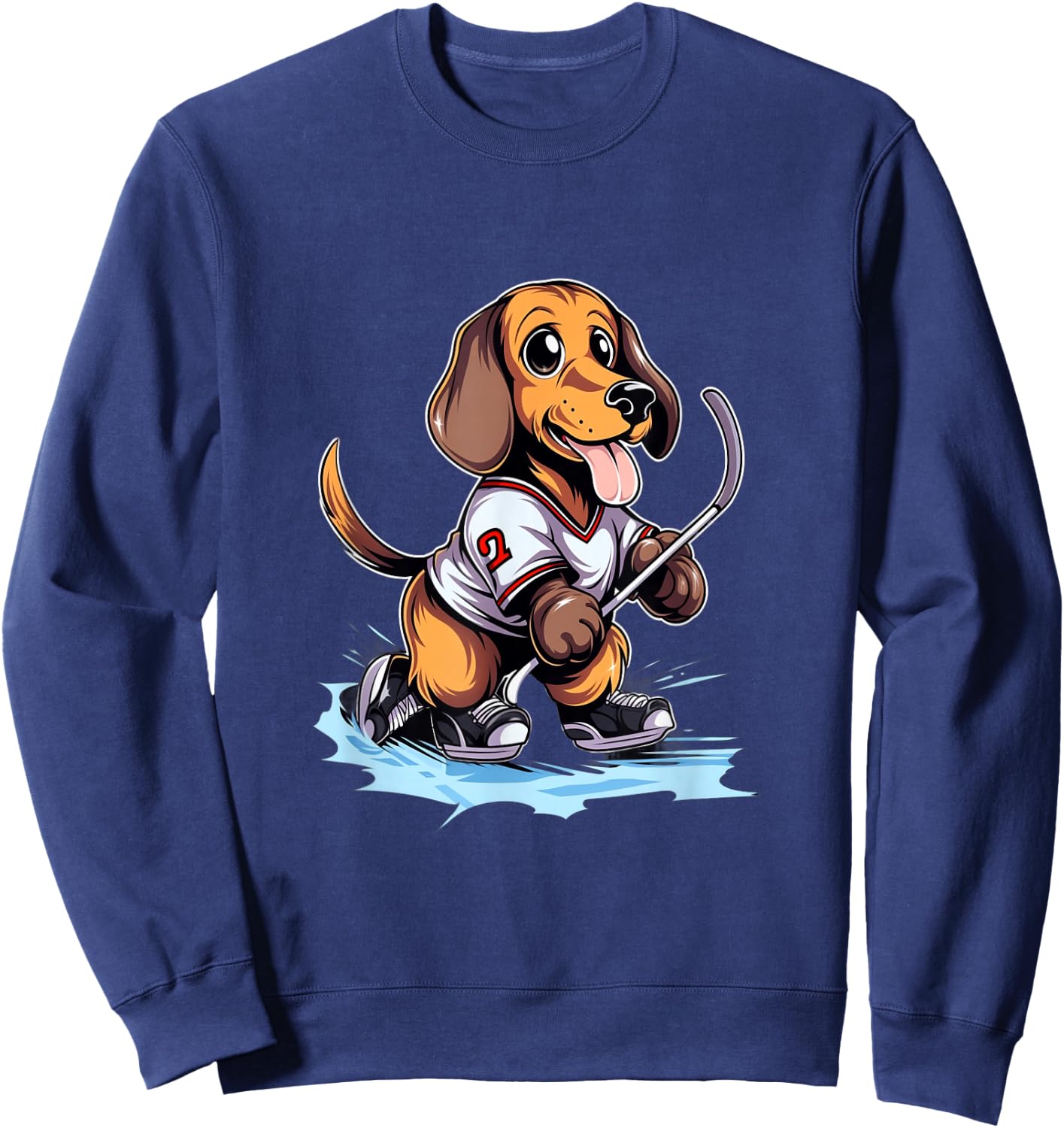 Dachshund Ice Hockey Player Dog Hockey Stick Goalie Sweatshirt - Sweatshirt | Navy