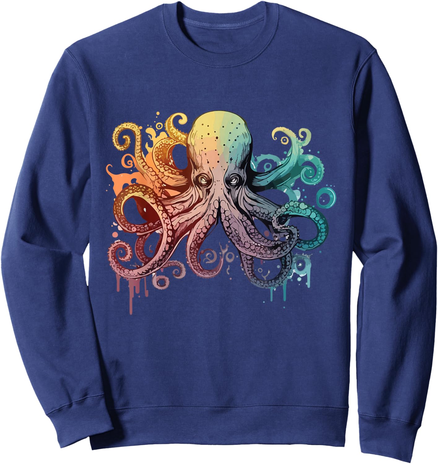 Colorful Octopus Artwork - Watercolor Animal Lover Sea Diver Sweatshirt - Sweatshirt | Navy