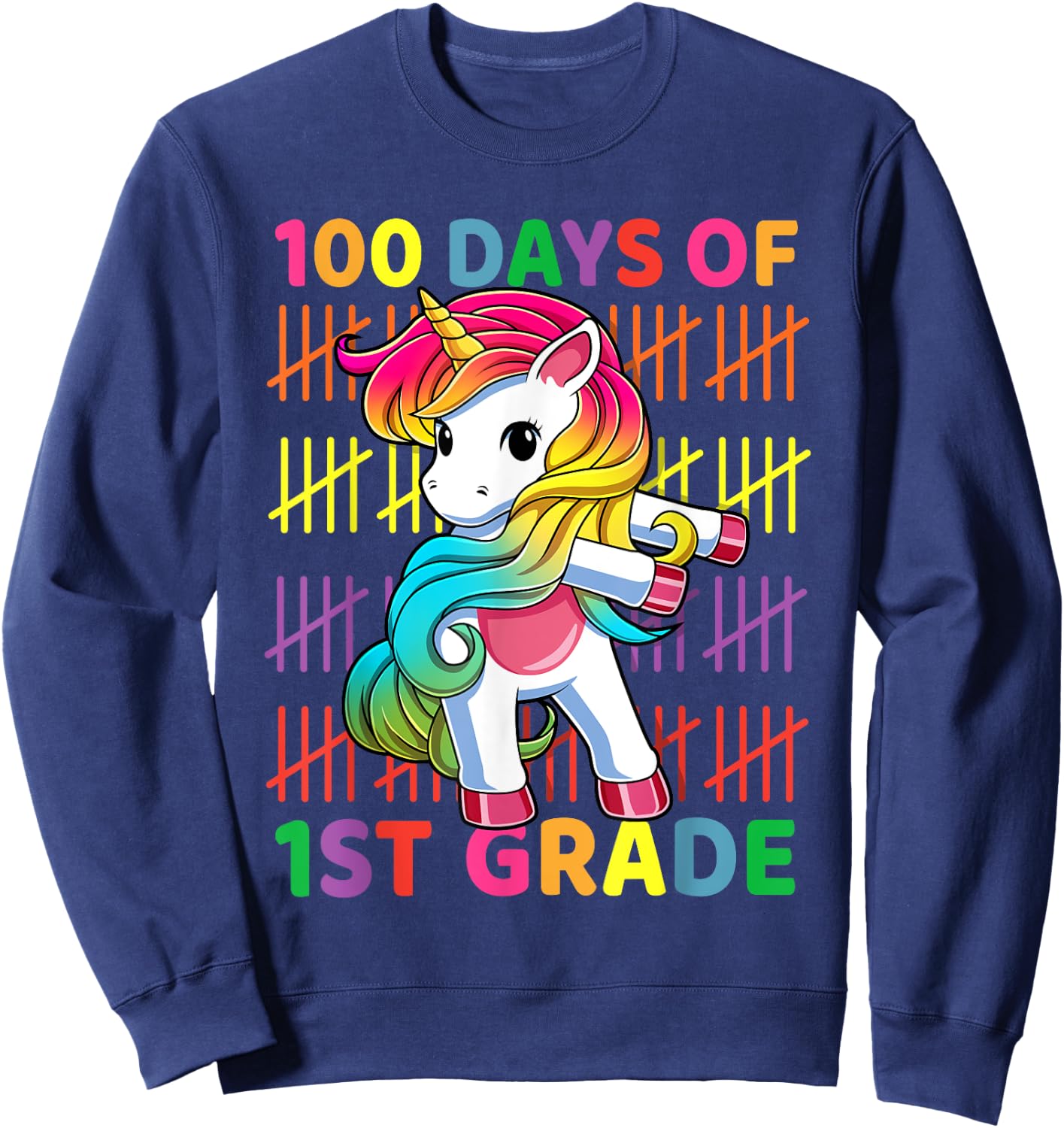 100 Days of 1st Grade Unicorn Flossing 100th Day Of School Sweatshirt - Sweatshirt | Navy