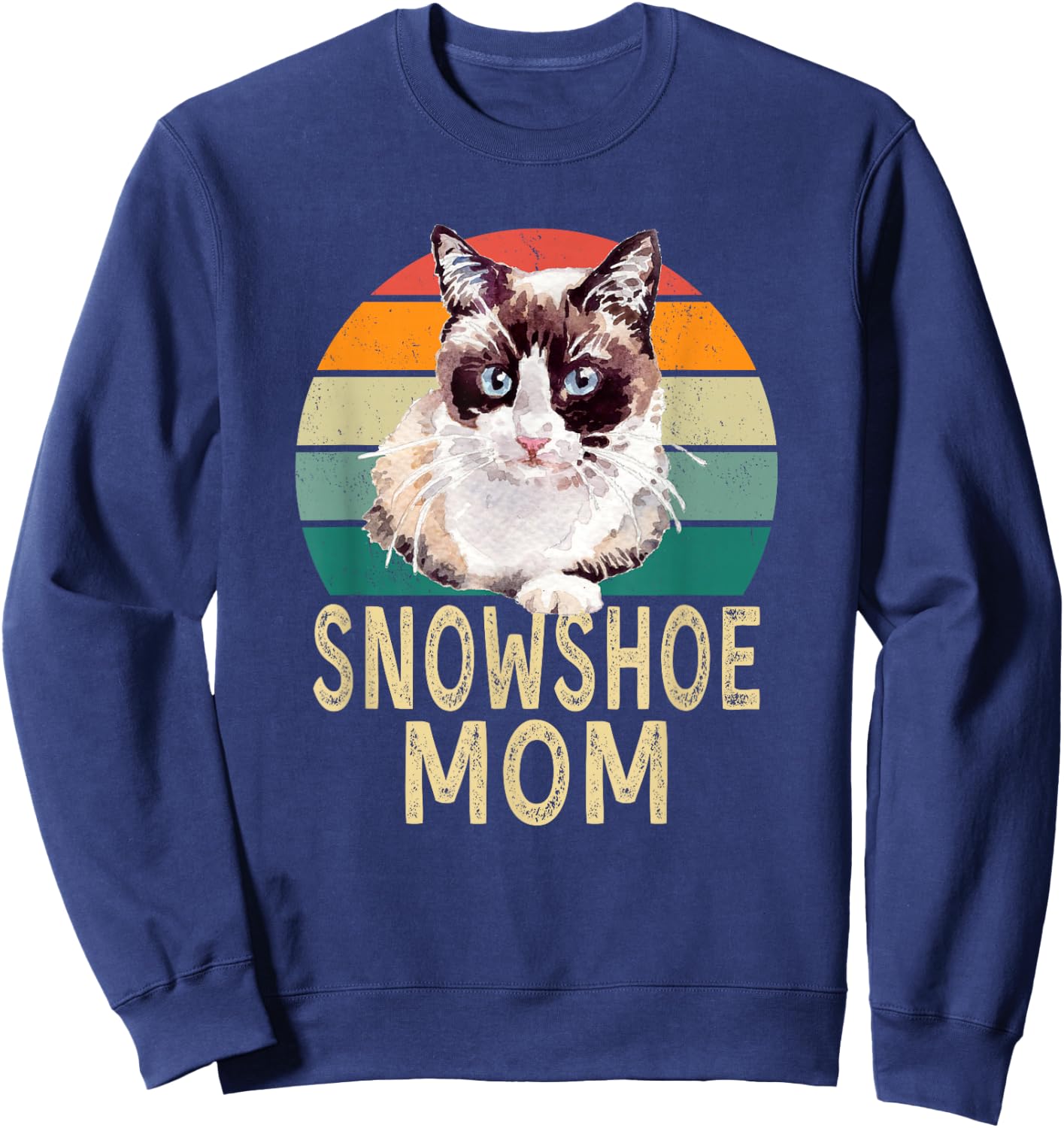 Snowshoe Cat Mom Retro Vintage Funny I Love My Cat Sweatshirt - Sweatshirt | Navy