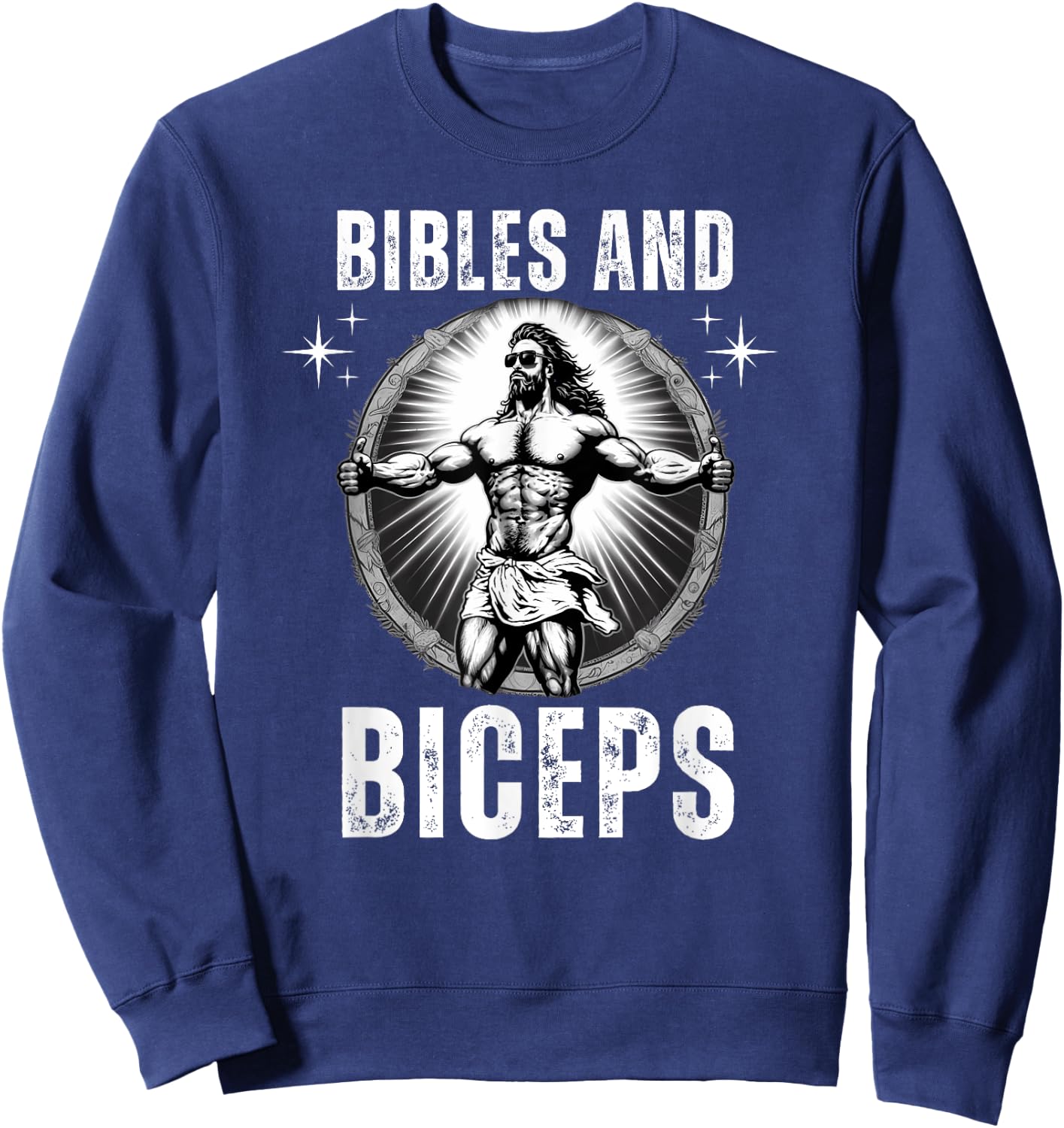 Bibles And Biceps Bodybuilding Jesus Fitness Funny Gym Sweatshirt - Sweatshirt | Navy