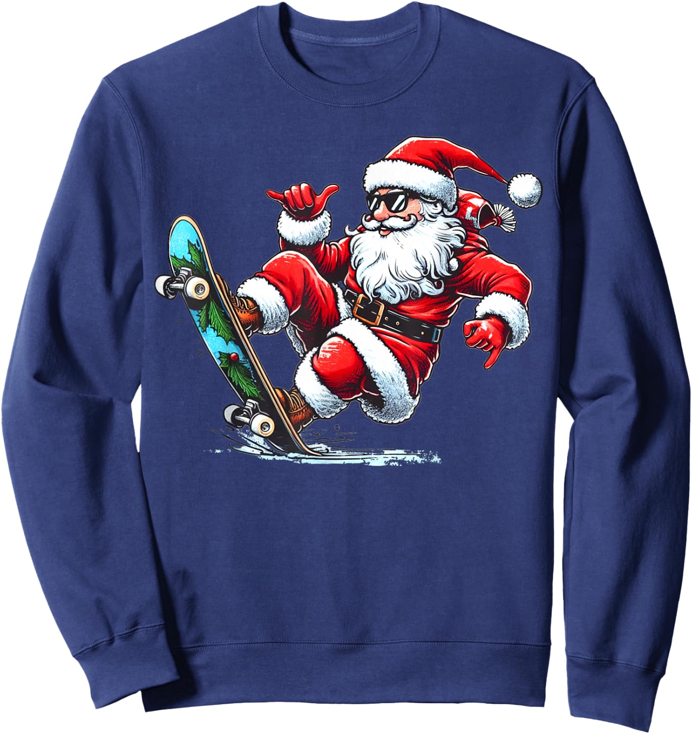Funny Santa Claus Skateboarding Christmas Gifts Skater Xmas Sweatshirt - Sweatshirt | Navy