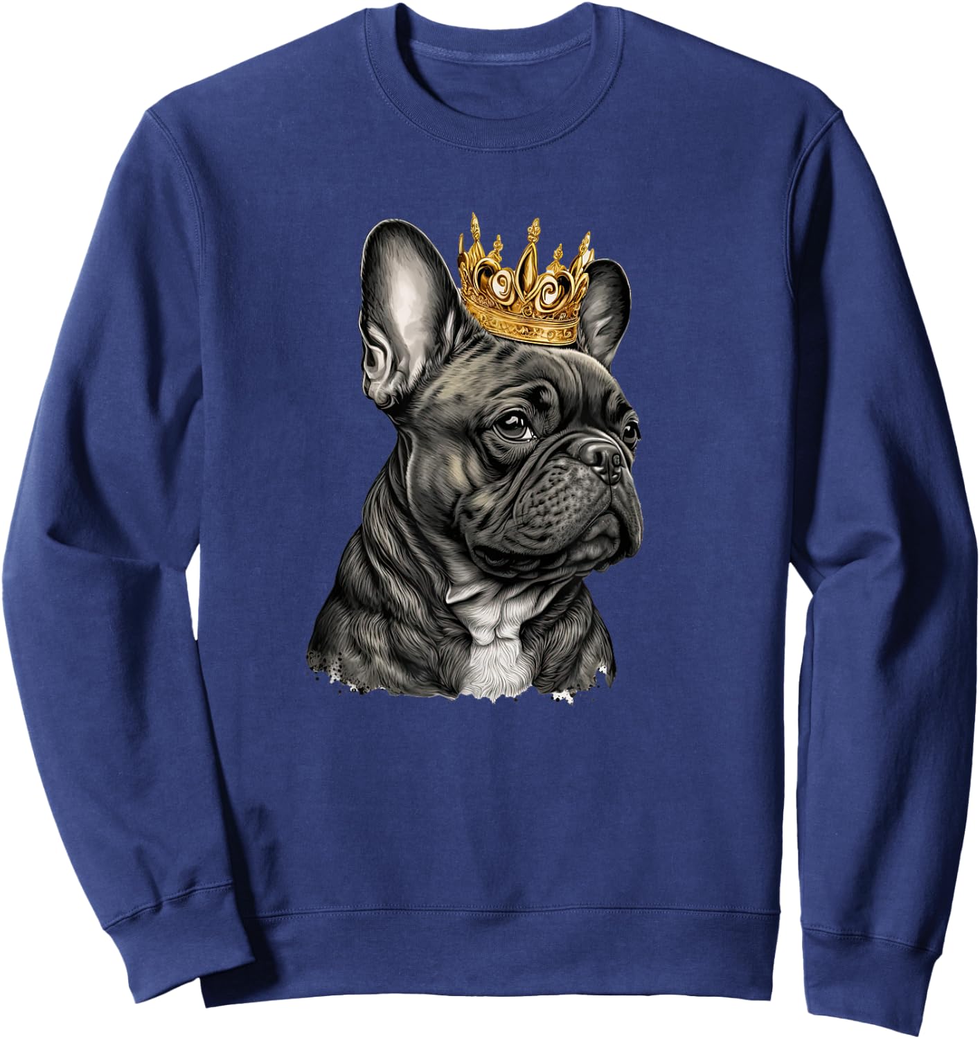 Funny French Bulldog Frenchie with a Golden Crown Sweatshirt - Sweatshirt | Navy