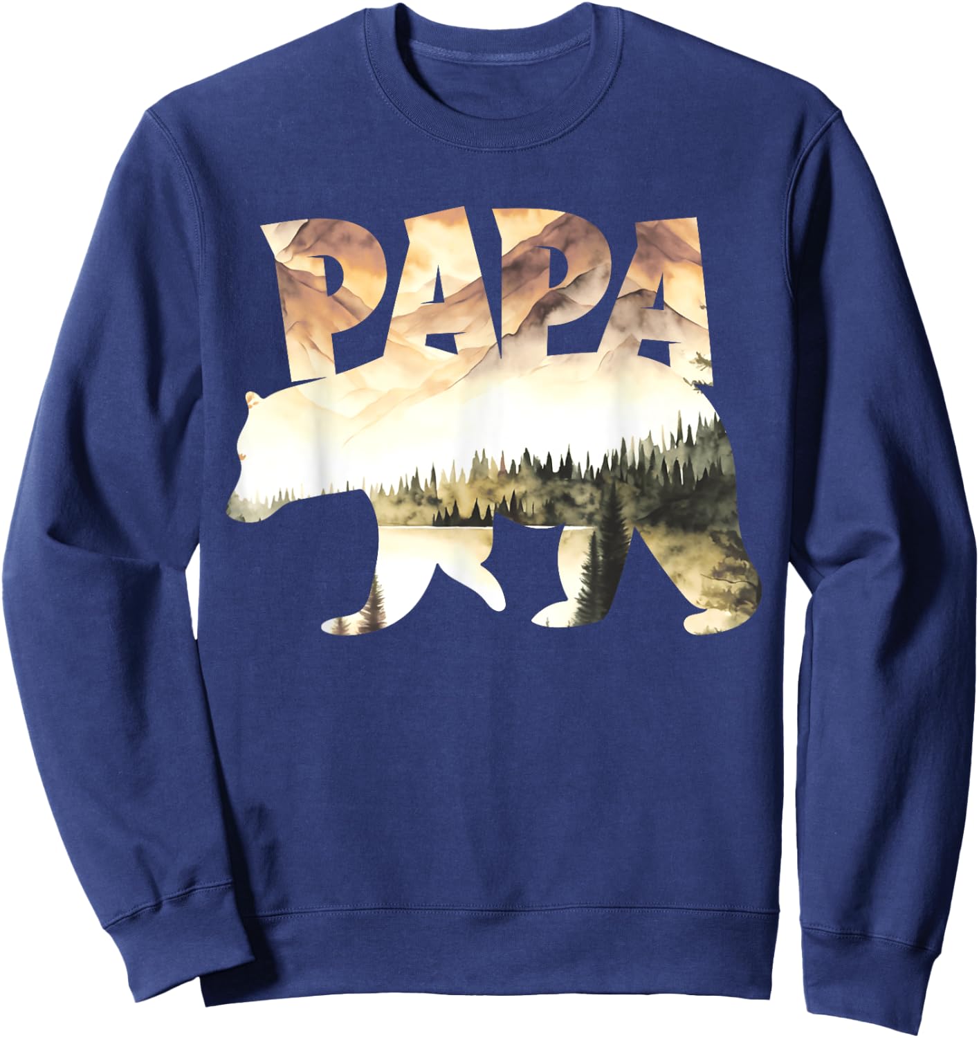 Papa Bear Forest Lake Mountain Scene Outdoors Father's Day Sweatshirt - Sweatshirt | Navy