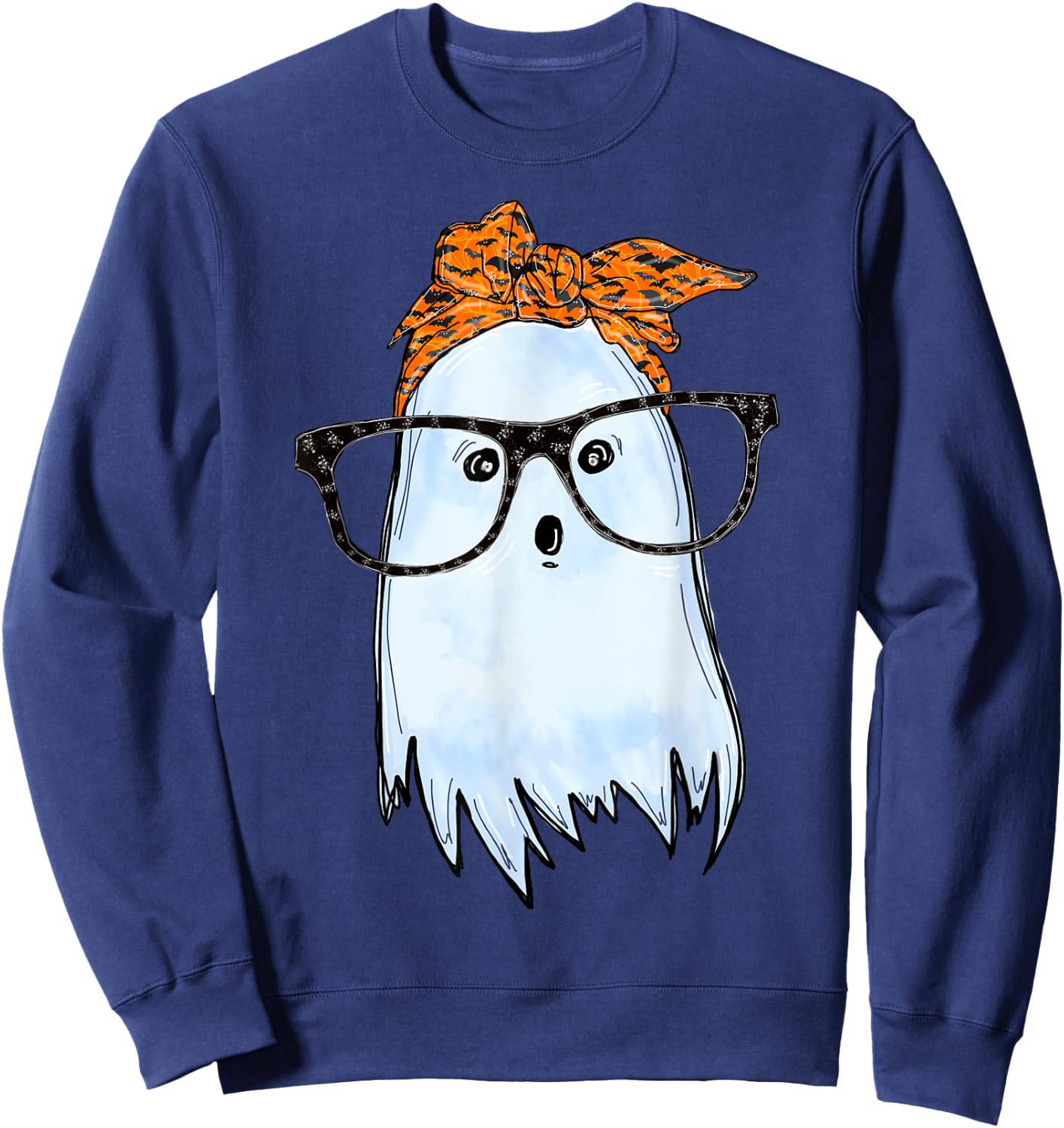 Cute Ghost With Glasses And Bats Bandana Halloween Costume Sweatshirt - Sweatshirt | Navy
