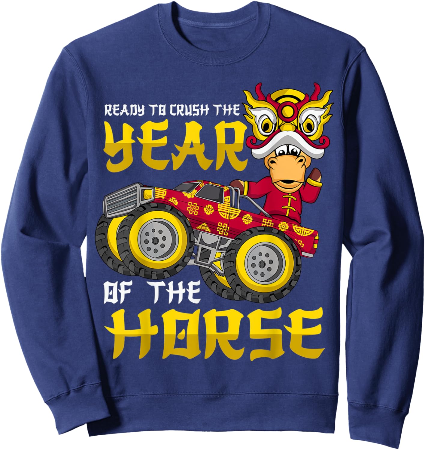 Ready To Crush Chinese Year Horse 2026 Monster Truck Boys Sweatshirt - Sweatshirt | Navy