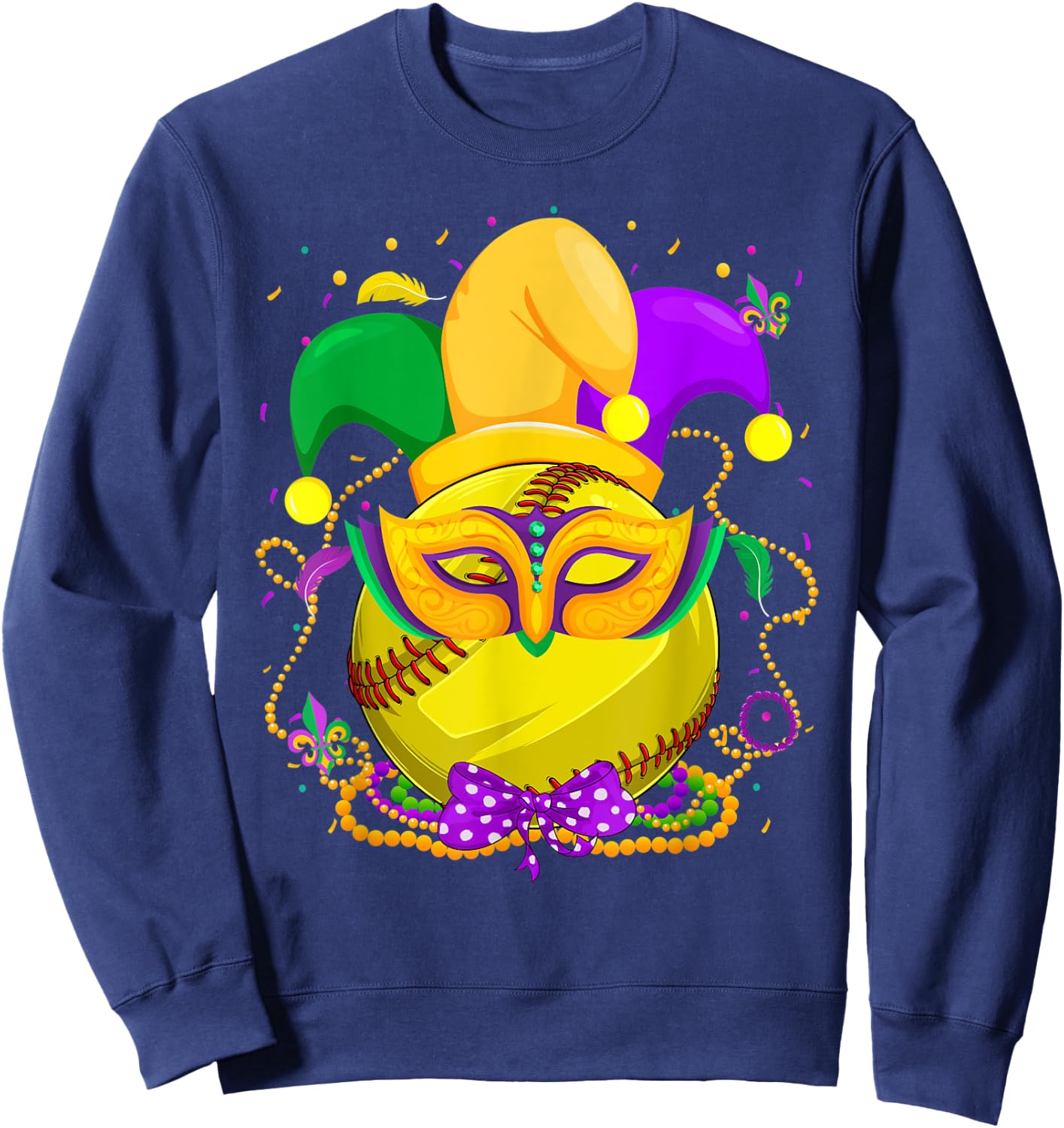 Softball Ball With Jester Hat Mardi Gras Fat Tuesday Parade Sweatshirt - Sweatshirt | Navy