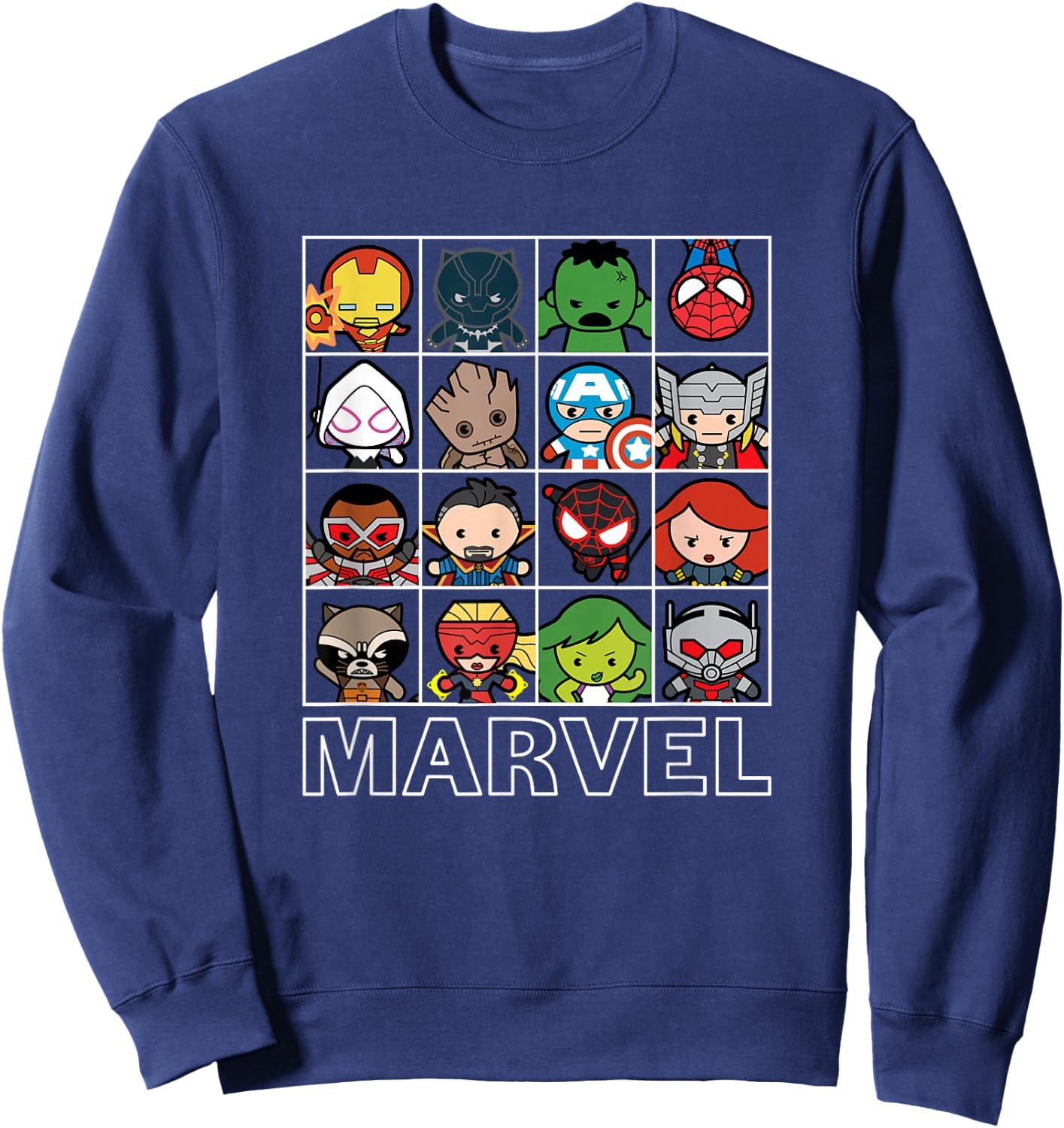 Marvel Kawaii Chibi Iconic Characters Grid Panels Sweatshirt - Sweatshirt | Navy