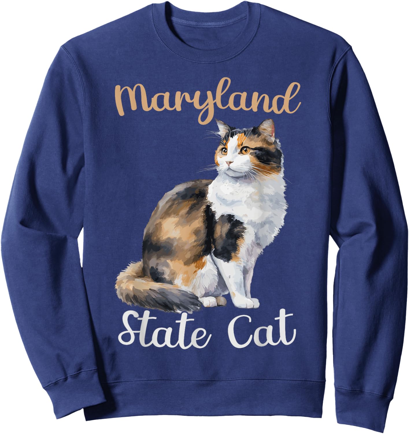 Caliby Tricolour Maryland State Cat Outfit Dilute Calico Cat Sweatshirt - Sweatshirt | Navy
