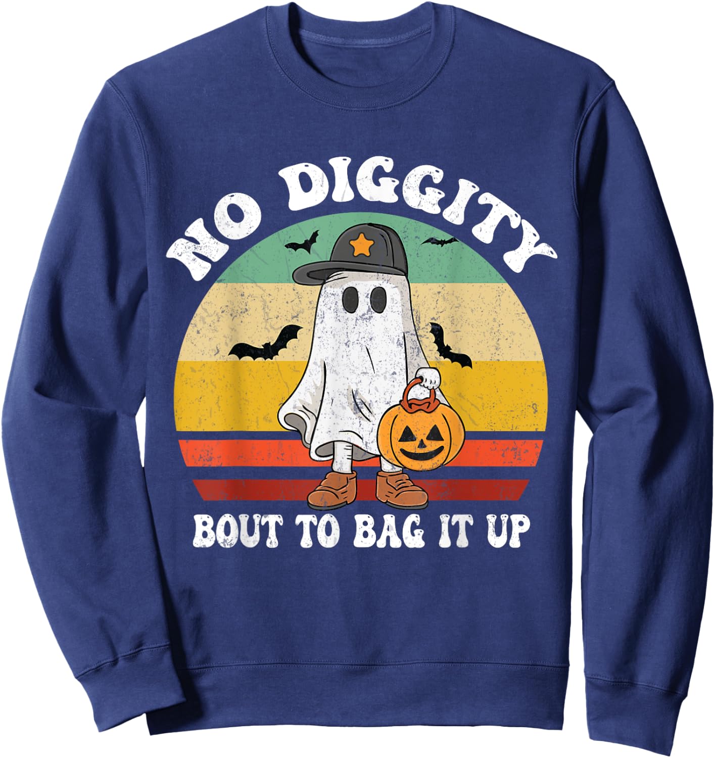 No Diggity Bout To Bag It Up Cute Ghost Halloween Sweatshirt - Sweatshirt | Navy