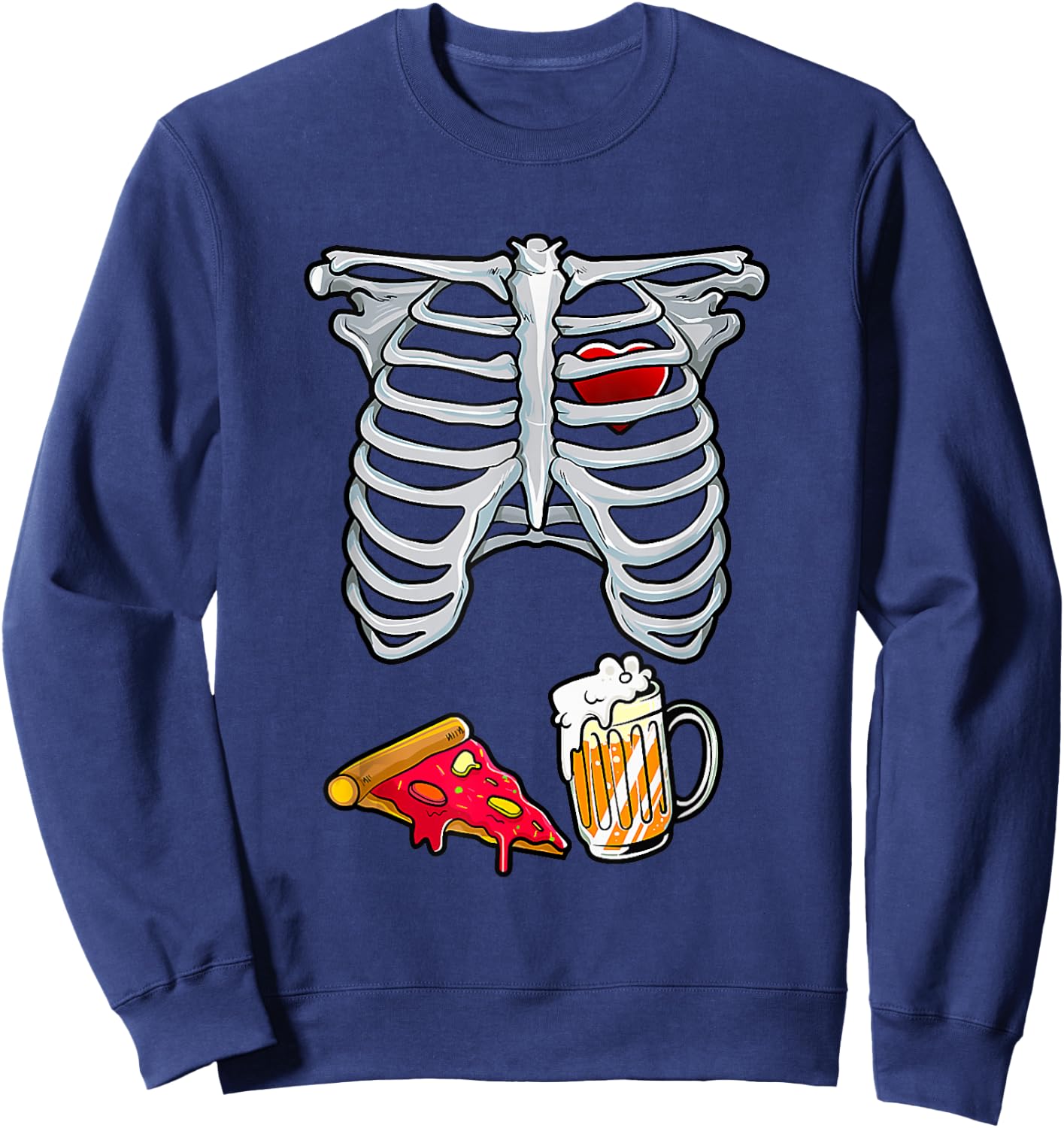 Dad Skeleton Halloween Beer Pizza Funny Pregnancy Couple Men Sweatshirt - Sweatshirt | Navy