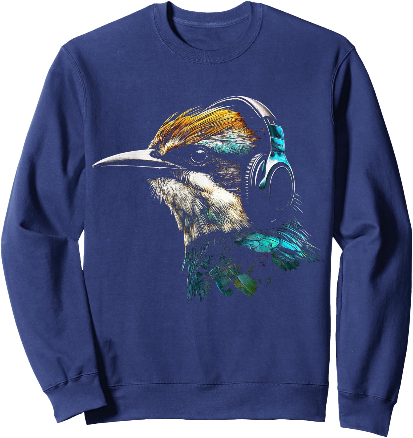 Bird Headphones Artwork | Music Animal Motif Bird Sweatshirt - Sweatshirt | Navy