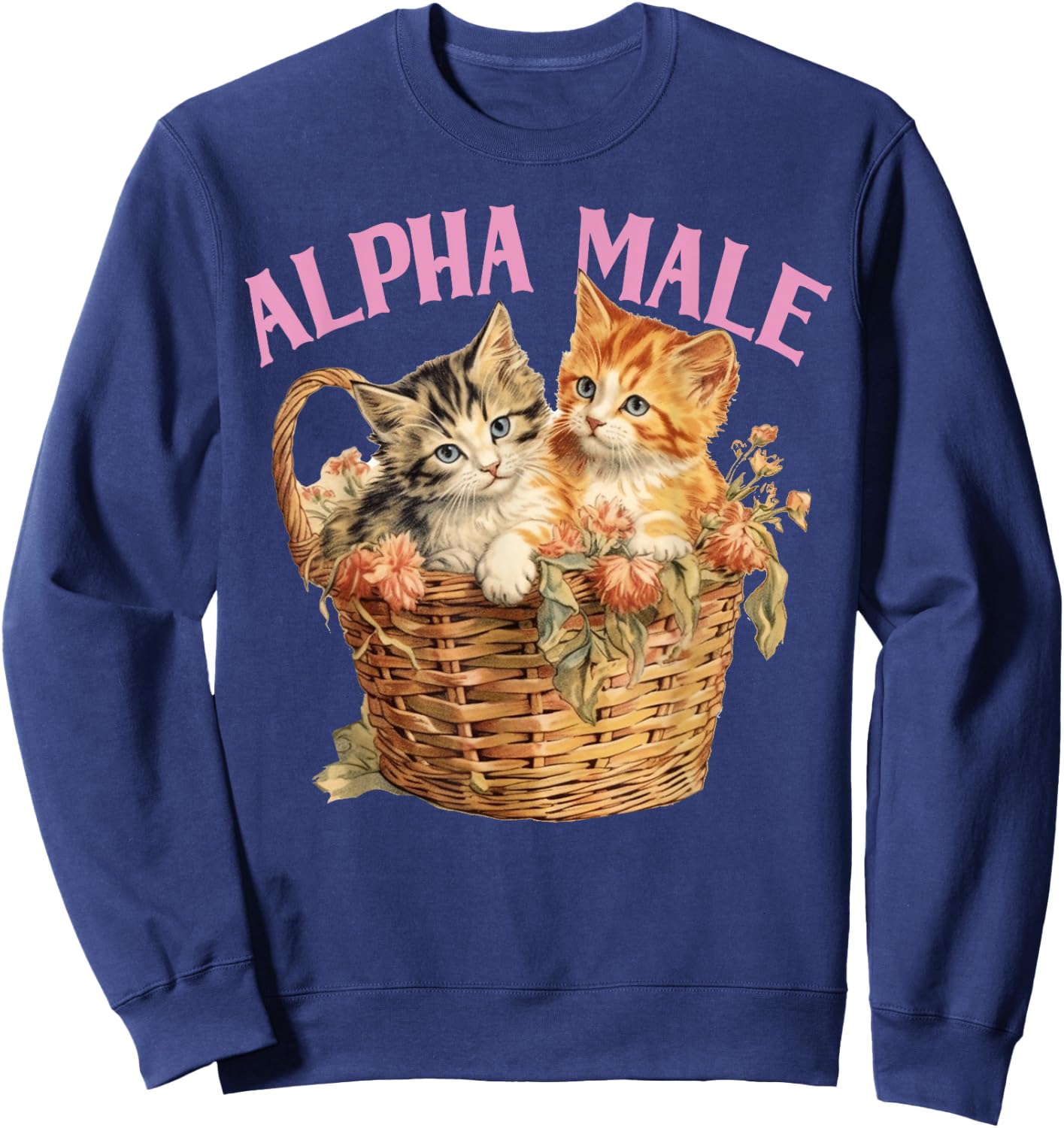 Ironic Humor Alpha Cat Male Funny Kitten Joke Weird Y2K Sweatshirt - Sweatshirt | Navy