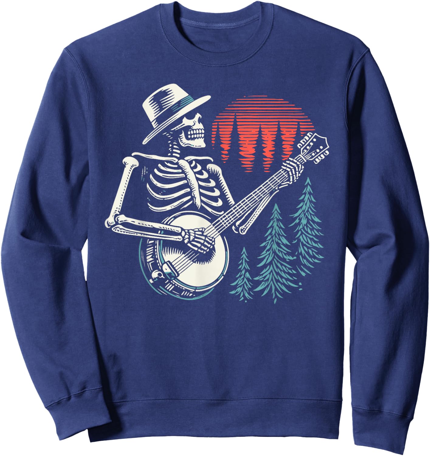Minimalist Skeleton Skull Banjo Player Sweatshirt - Sweatshirt | Navy