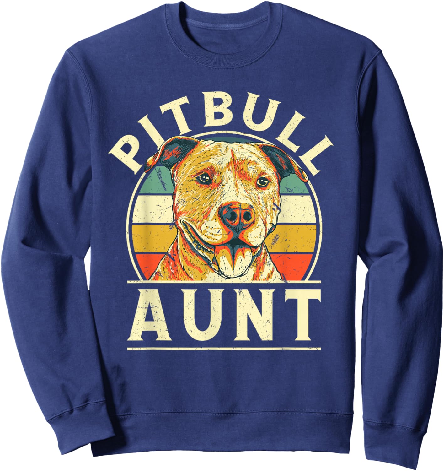 Pitbull Aunt Retro Auntie Vintage Aunty Dog Breed Dog Theme Sweatshirt - Sweatshirt | Navy