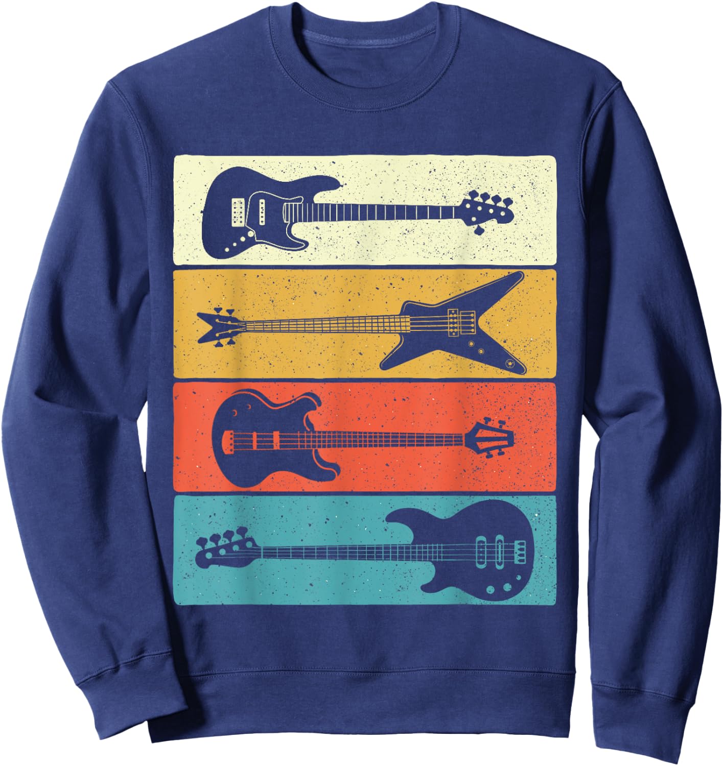 Retro Vintage Guitars - Bass Guitar Music Lover Bassist Sweatshirt - Sweatshirt | Navy