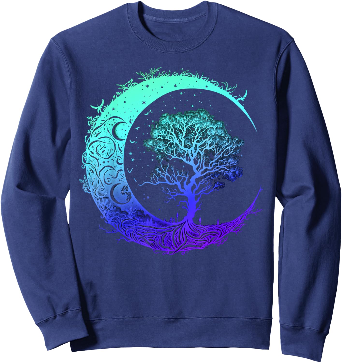 Tree of Life Crescent Moon Mandala Chakra Yoga Indigo Sweatshirt - Sweatshirt | Navy