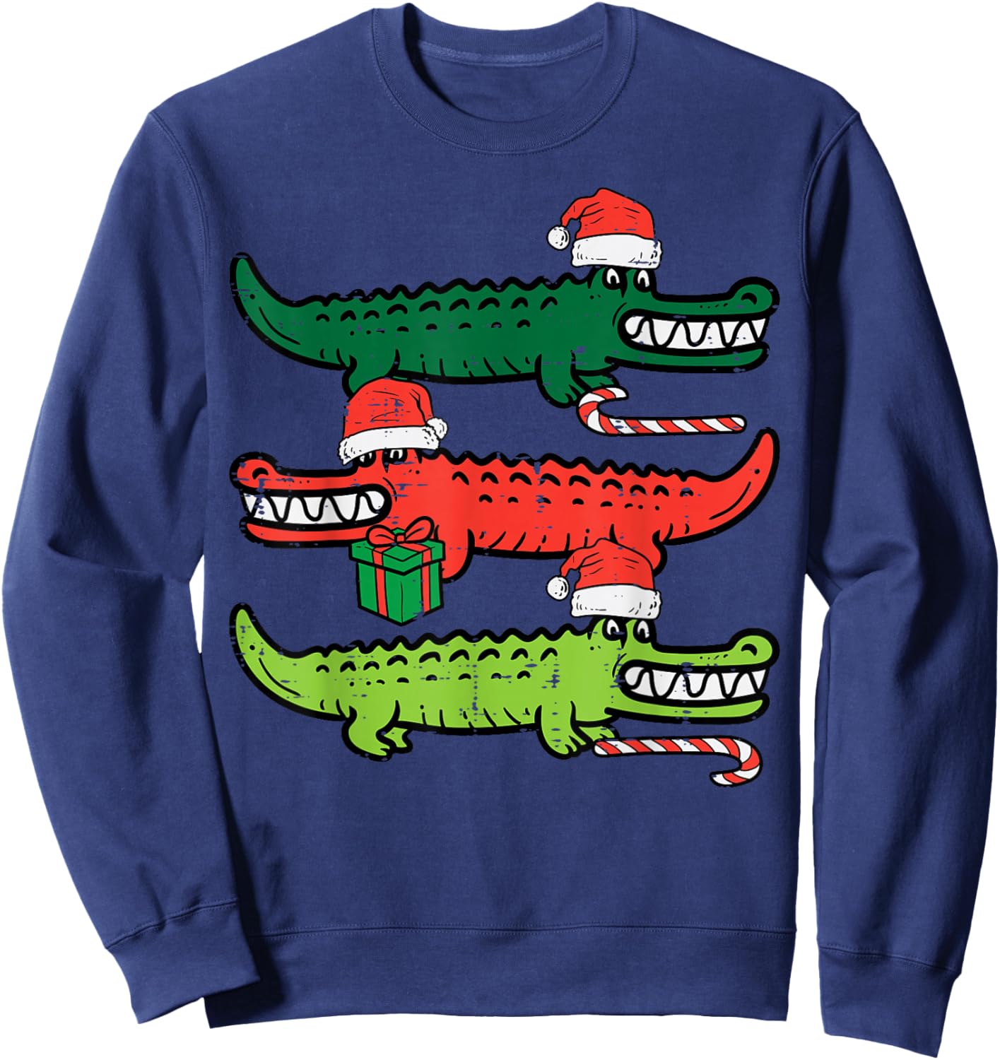 3 Christmas Crocodiles Santa Xmas Alligator Men Women Kids Sweatshirt - Sweatshirt | Navy