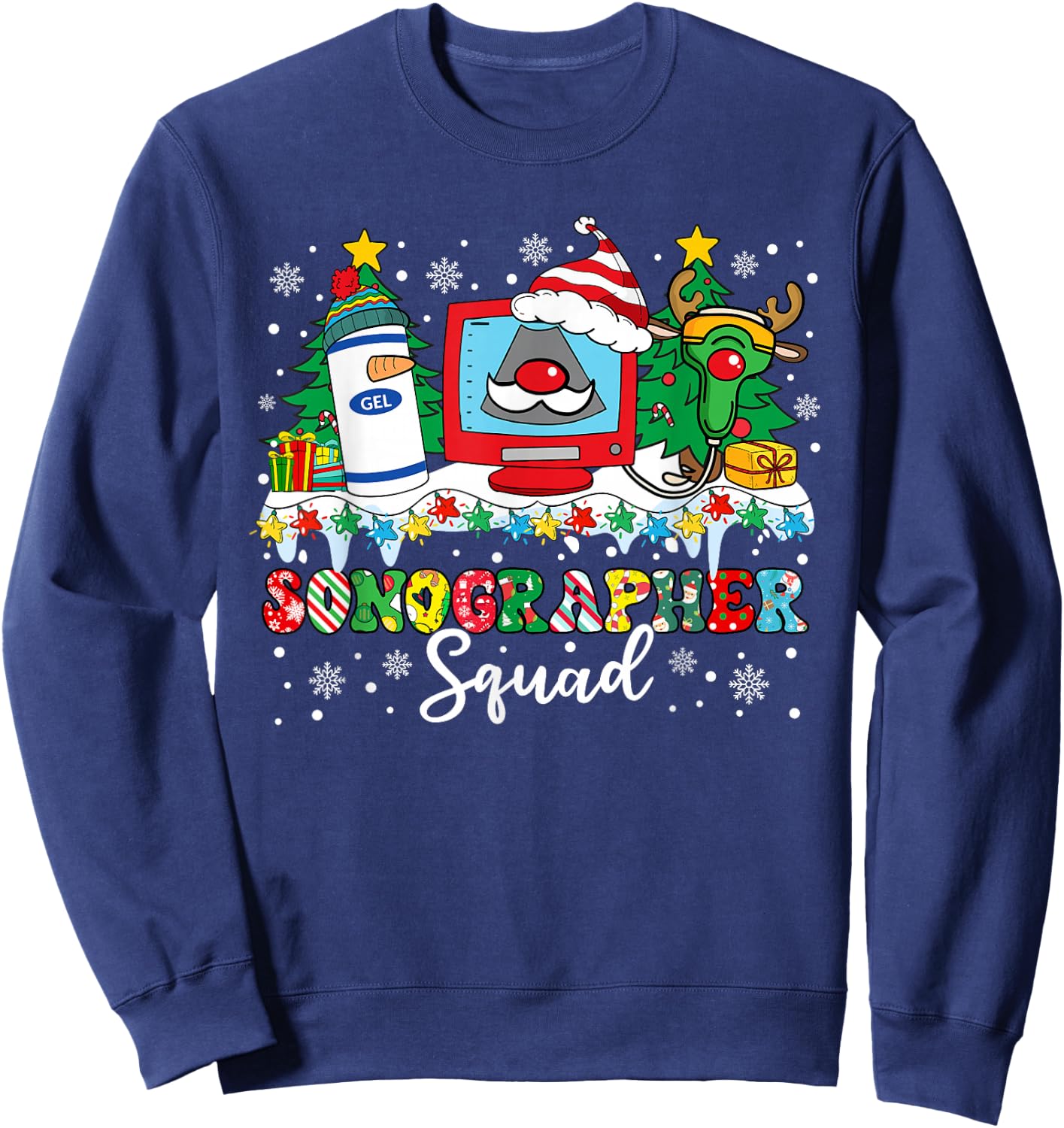 Sonographer Squad Ultrasound Machine Santa Hat Christmas Sweatshirt - Sweatshirt | Navy