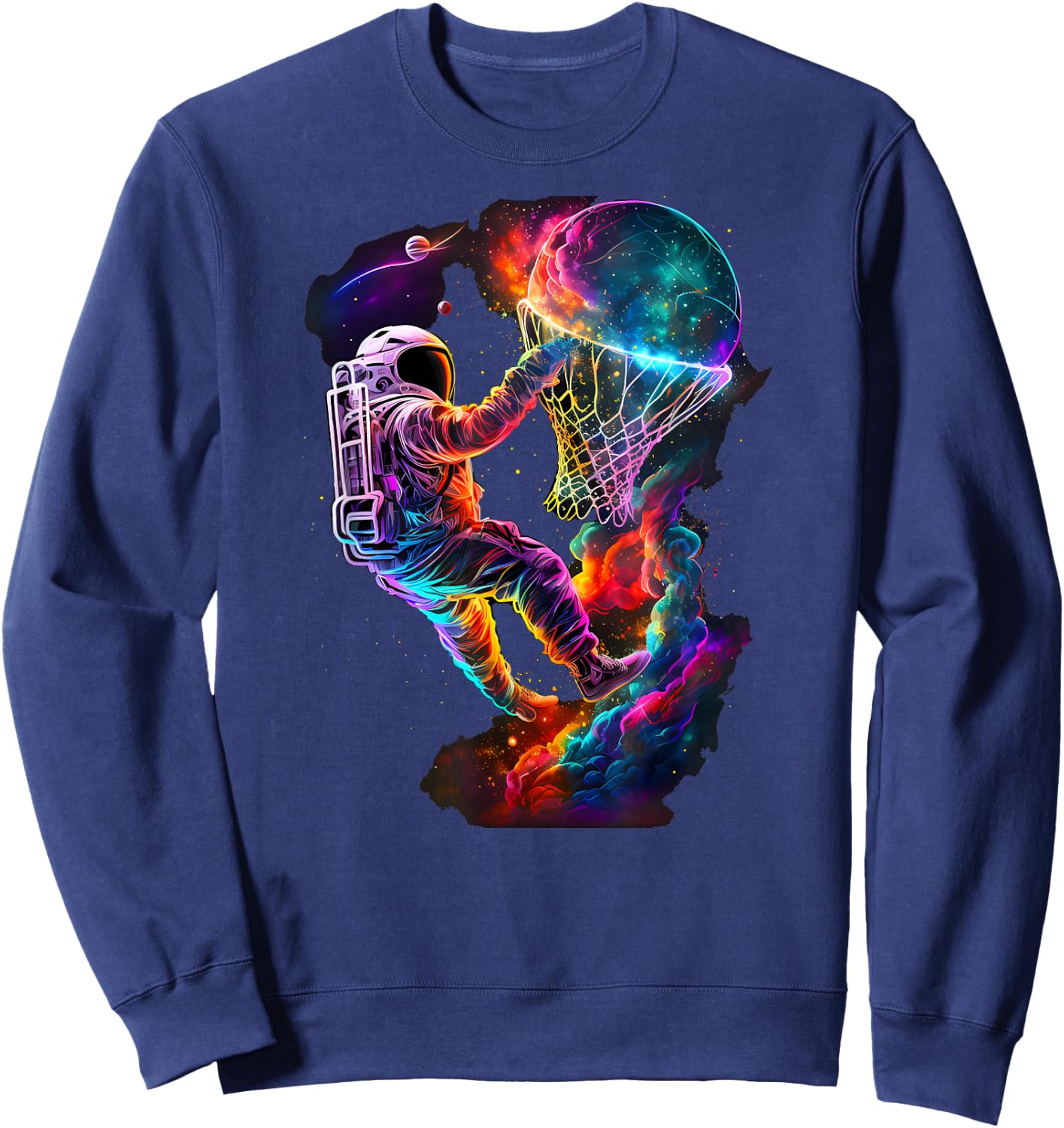 Astronaut Dunking a Basketball Player Outer Space Cosmic Sweatshirt - Sweatshirt | Navy