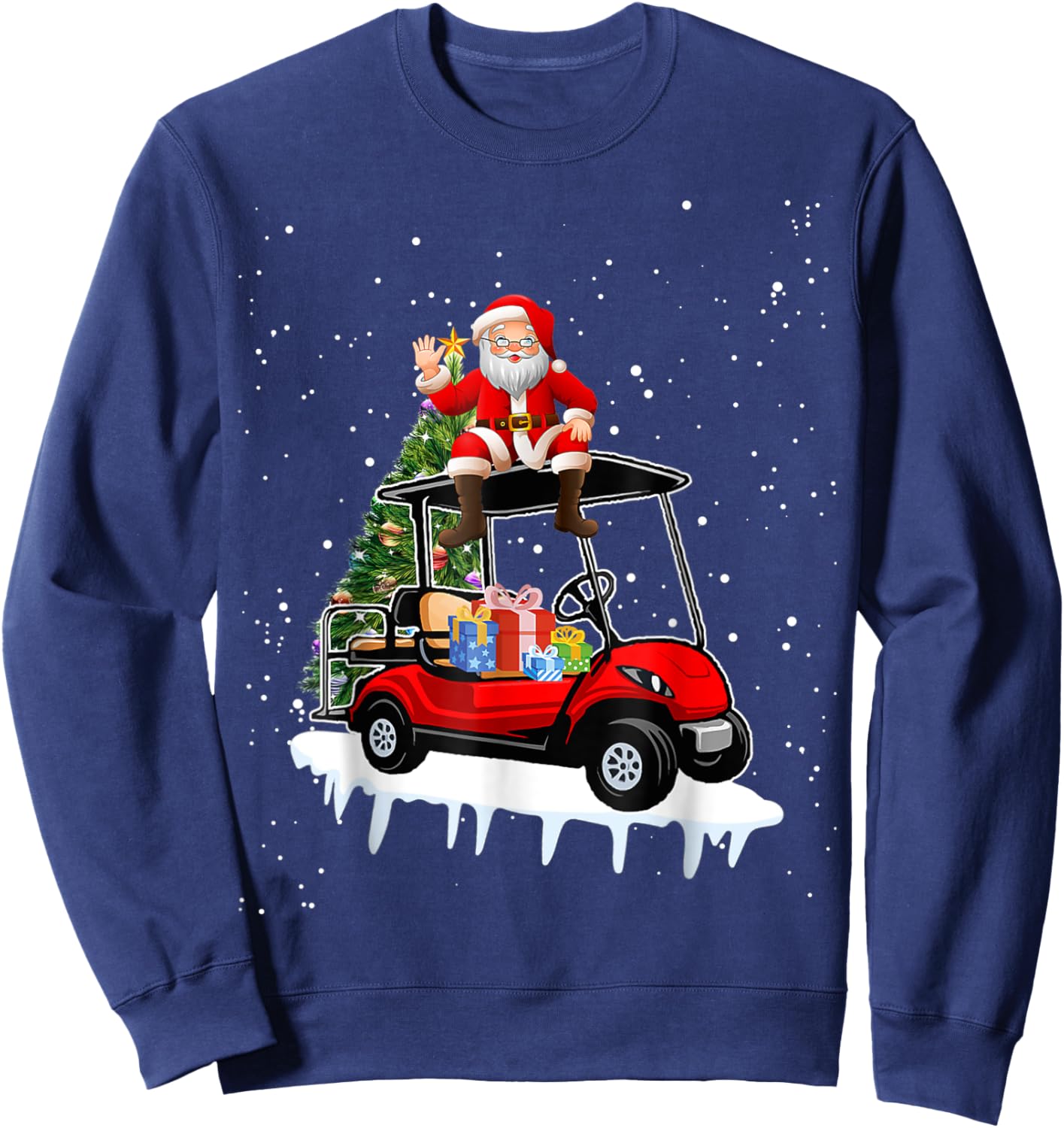 Funny Golfing Christmas Holiday Golf Cart Santa Xmas Sweatshirt - Sweatshirt | Navy