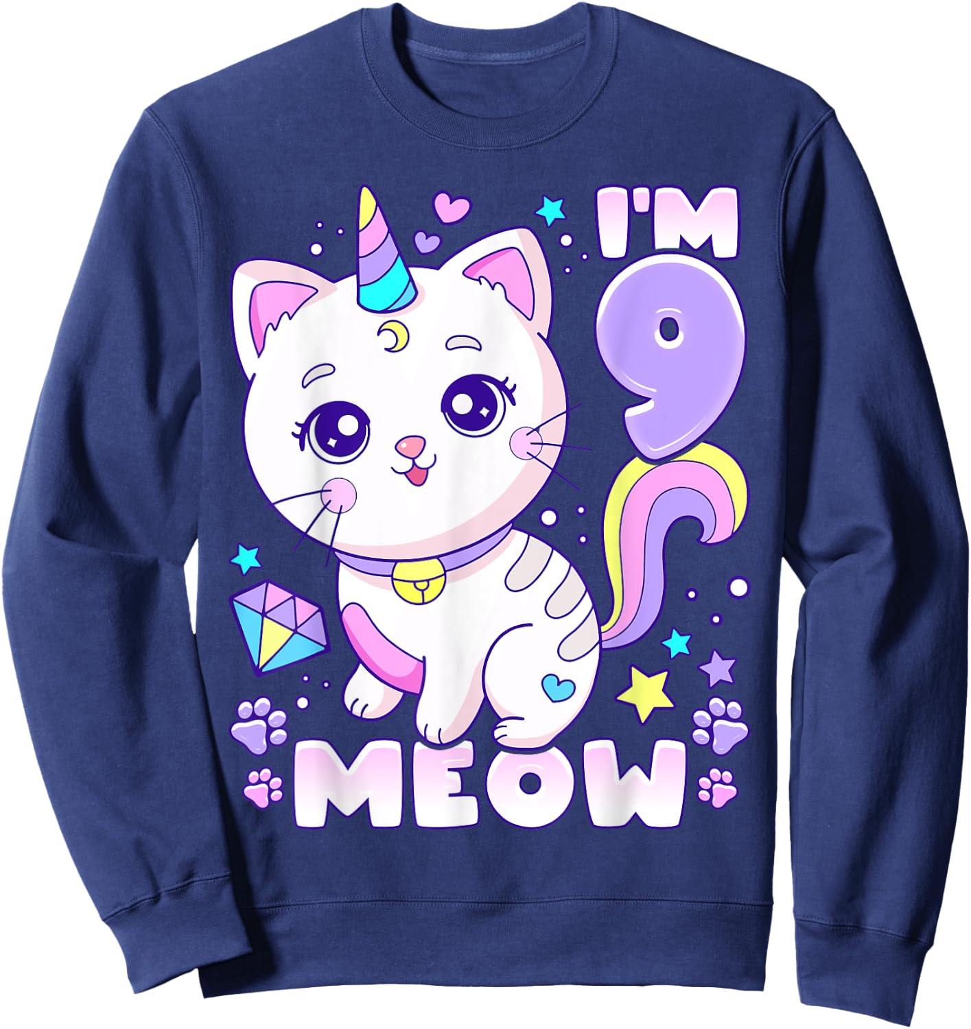 Birthday girl 9 years old, cat, unicorn, 9th birthday Sweatshirt - Sweatshirt | Navy