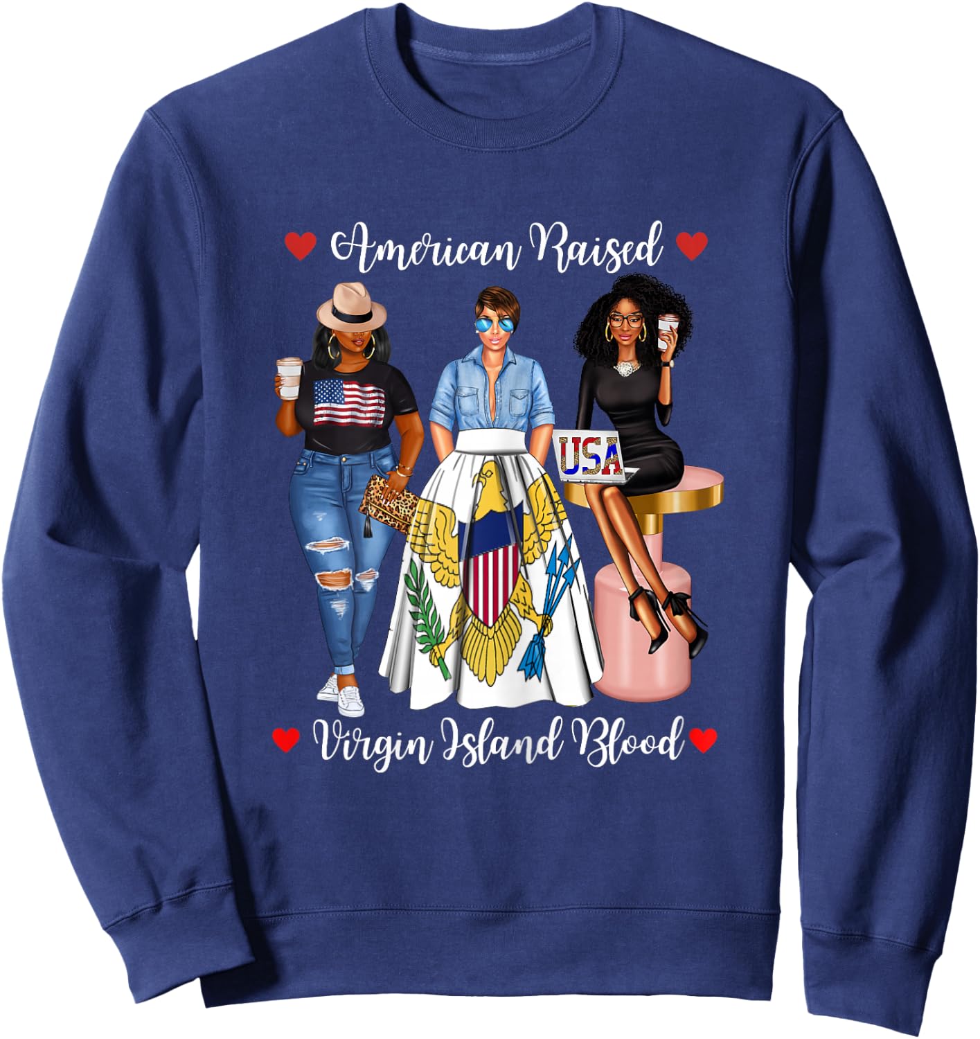 Half USA Virgin Islands Half American Raised in Raised Afro Sweatshirt - Sweatshirt | Navy