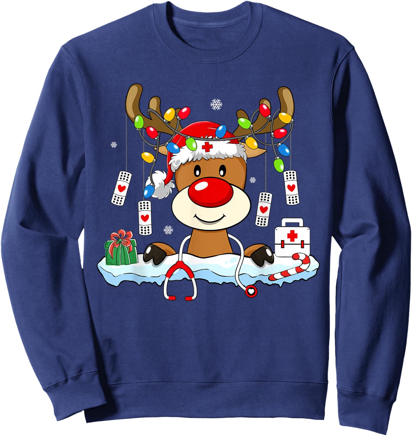 Family Christmas Shirts Gift Ideas Nurse Christmas Reindeer Stethoscope Nursing Matching Xmas Sweatshirt - Sweatshirt | Navy