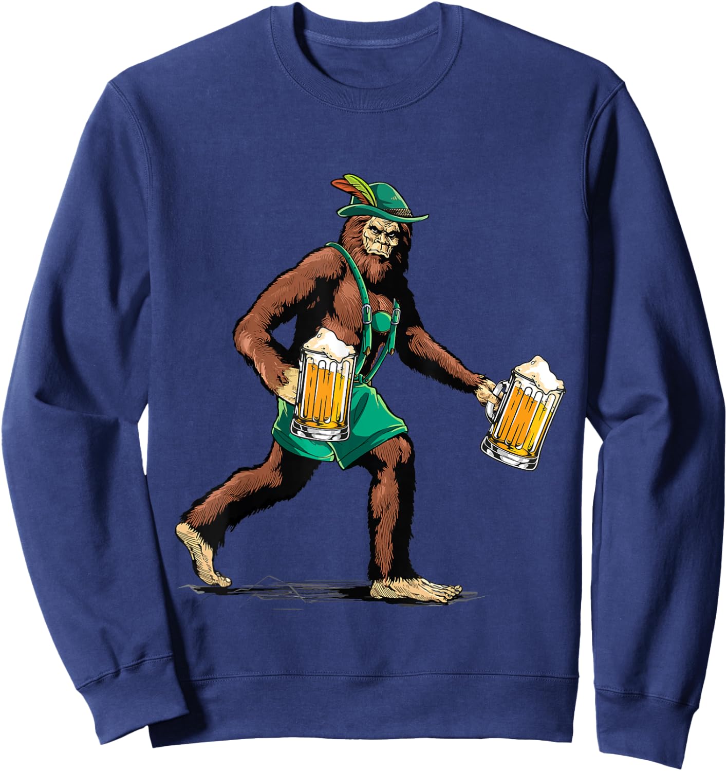 Bigfoot Lederhosen Prost Beer Mug Funny Ape Art Animal Lover Sweatshirt - Sweatshirt | Navy