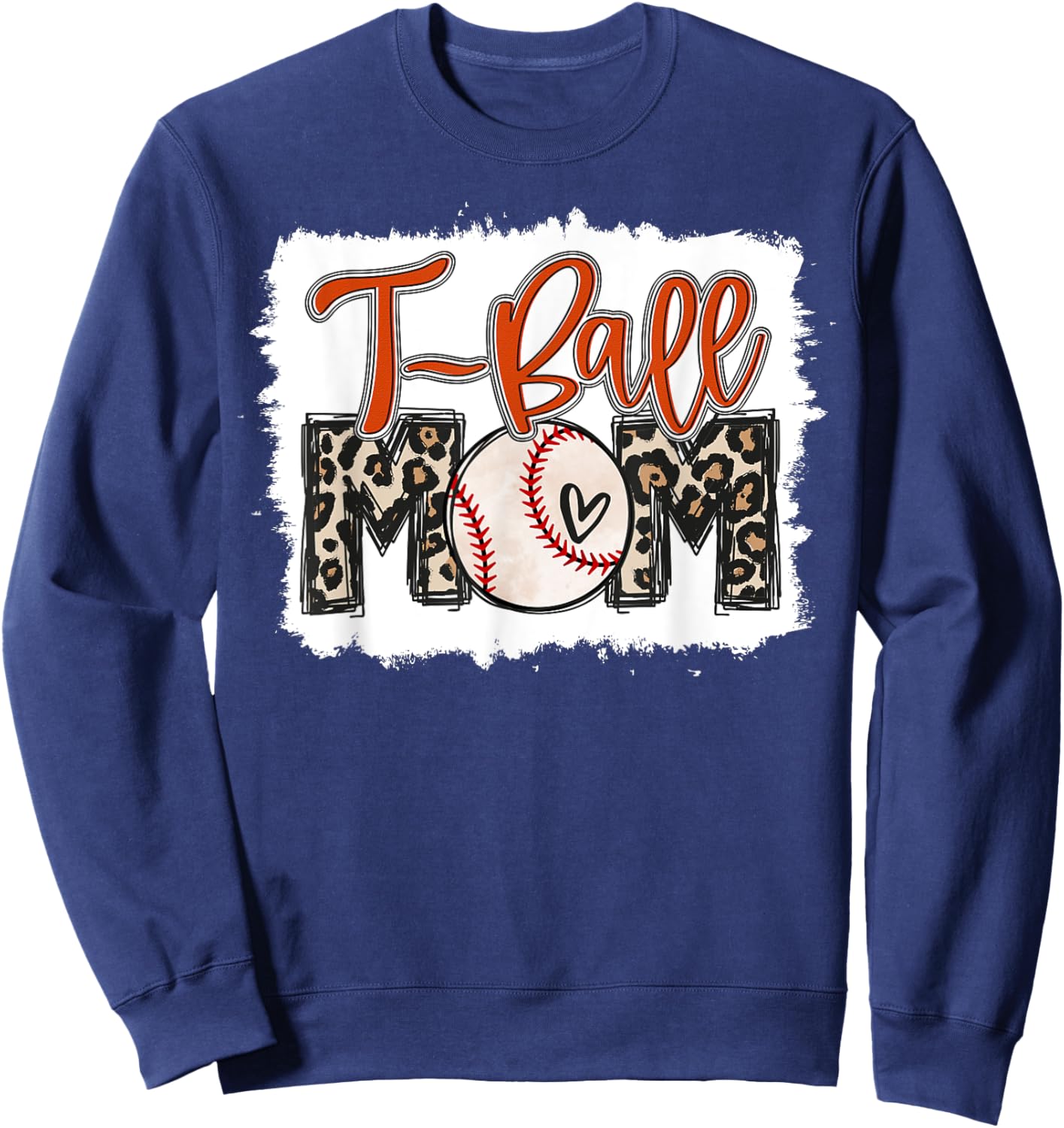 T-Ball Mom Ball Leopard Print Mama Squad Orange Team Sweatshirt - Sweatshirt | Navy