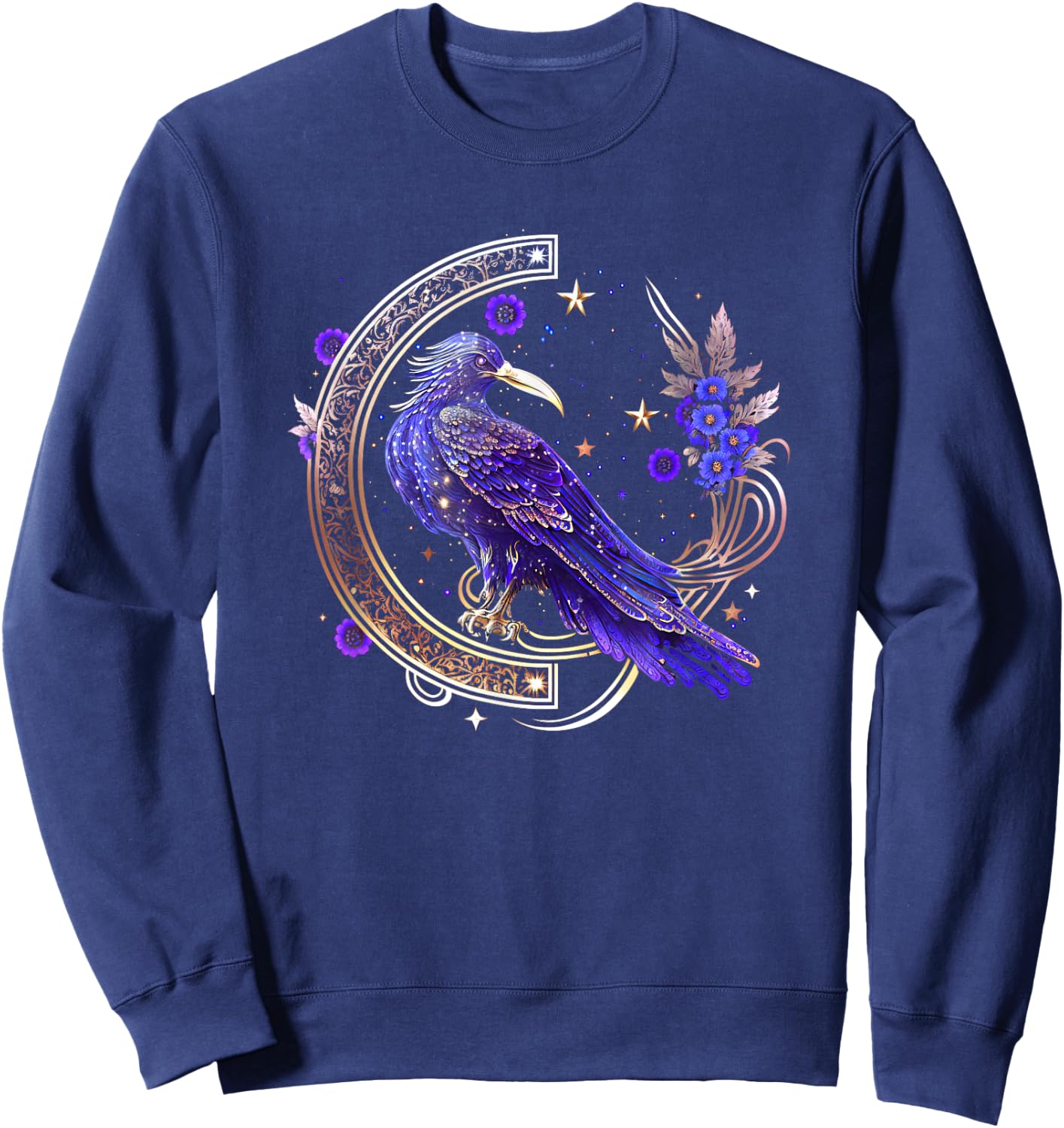 Asgard Trends I Odin Thor Freya Viking Rune Design Mystical Crow, Raven Birds, Nordic, Celtic, Wicca, Morrigan Casual - Black, Small, Short Sleeve Sweatshirt - Sweatshirt | Navy