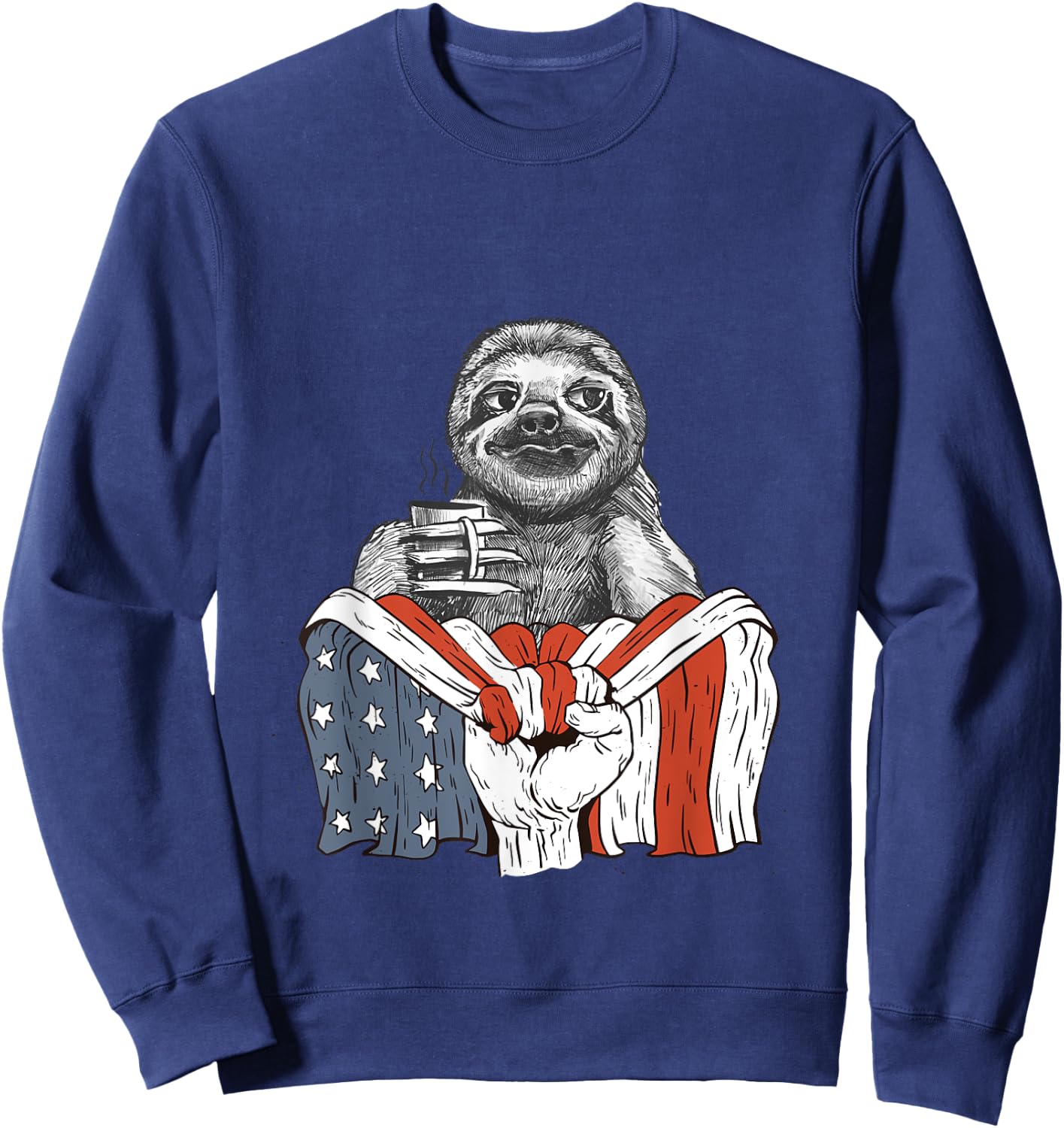 Sloth and Coffee with American Flag Men Sweatshirt - Sweatshirt | Navy