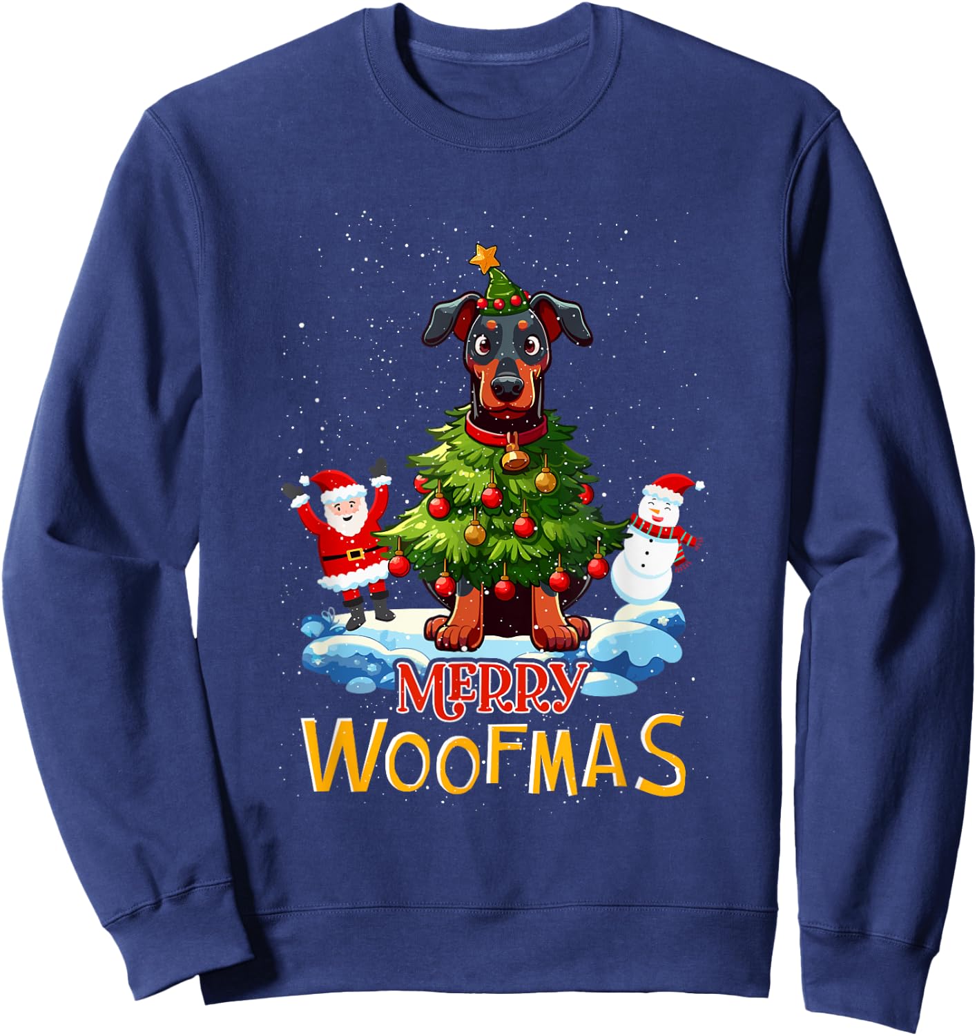 Doberman Merry Christmas Tree Lights Dog X-Mas Dogs Sweatshirt - Sweatshirt | Navy