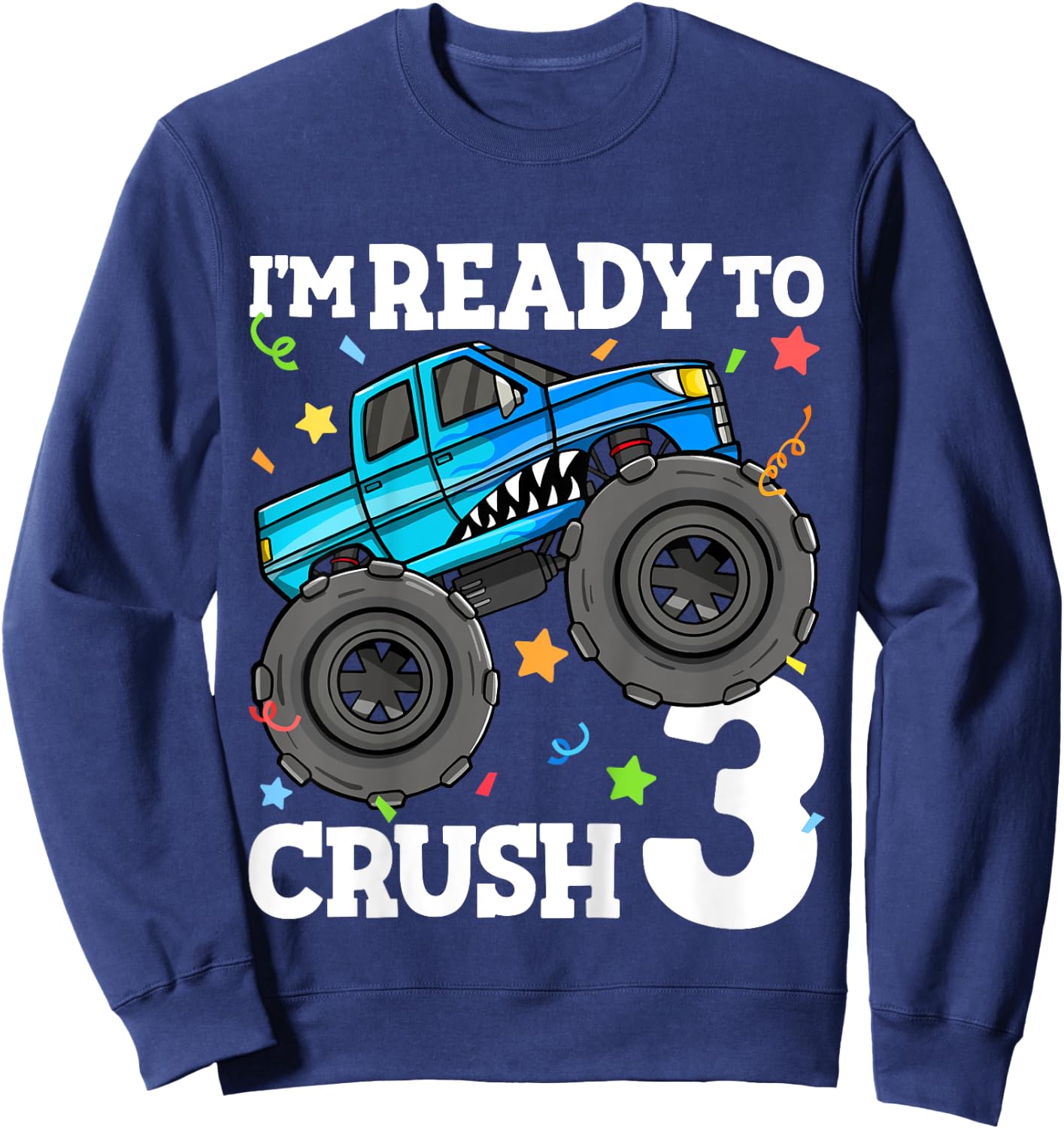 Kids Monster Truck Shark 3rd Birthday Boy Toddler 3 Three Sweatshirt - Sweatshirt | Navy
