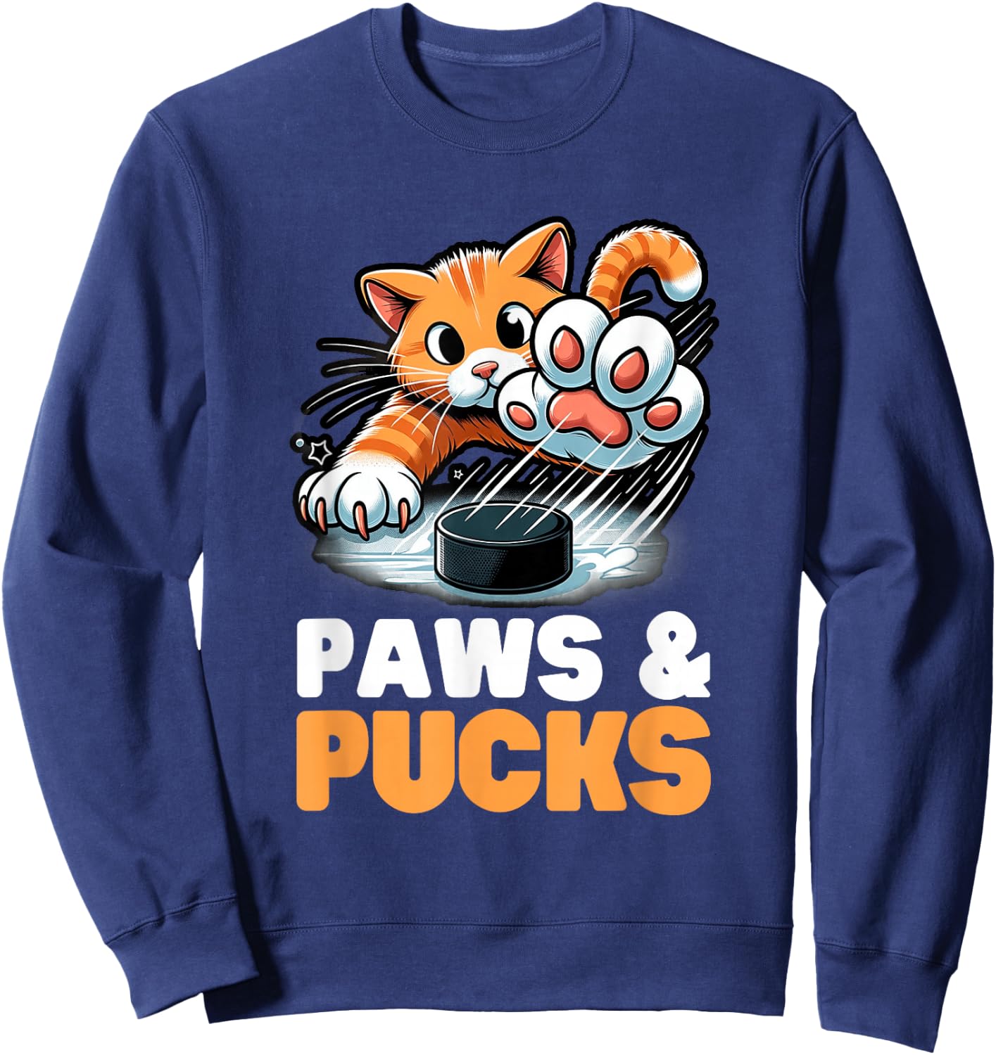 Funny Paws And Pucks Purr Feline Ice Hockey Cat Sweatshirt - Sweatshirt | Navy