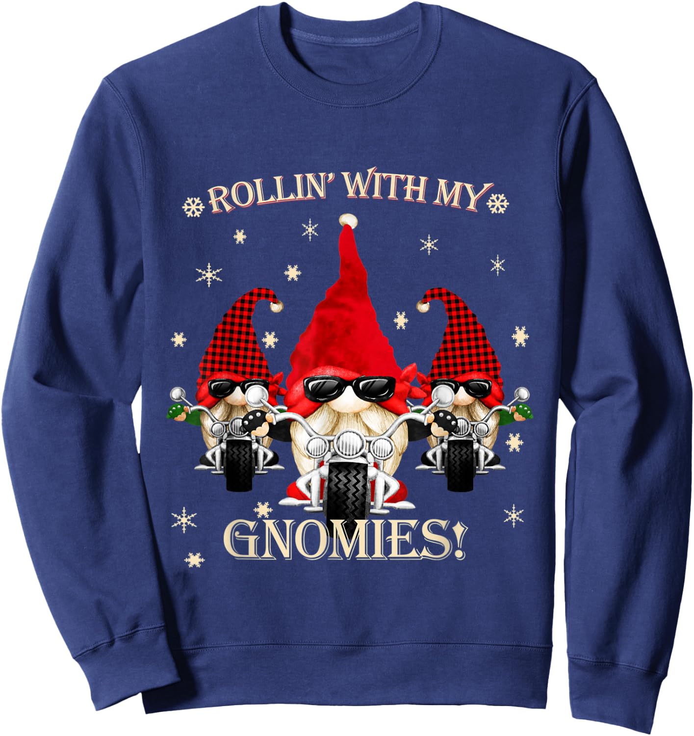 Biker Christmas gnomes Biker Garden Christmas Gnome Elves Sweatshirt - Sweatshirt | Navy