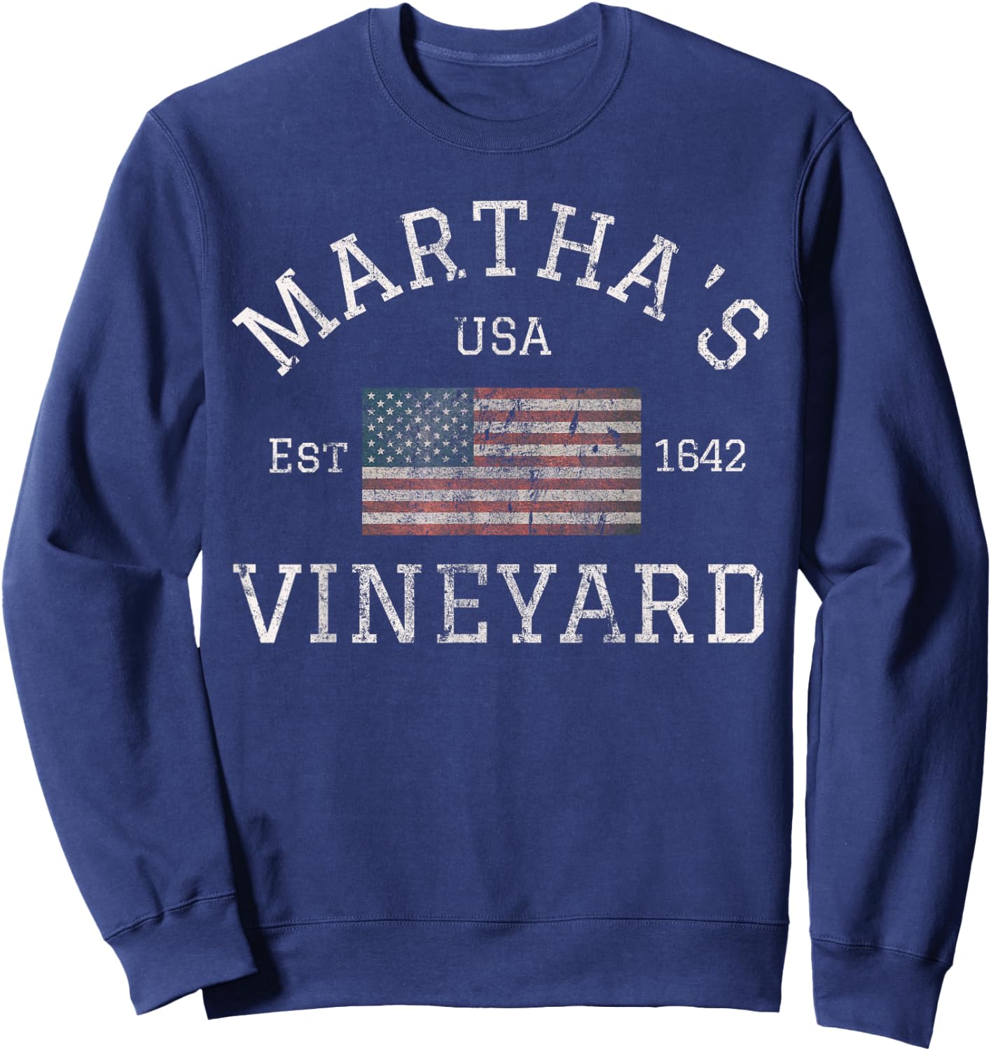 Martha's Vineyard Massachusetts American Flag USA Vintage Sweatshirt - Sweatshirt | Navy