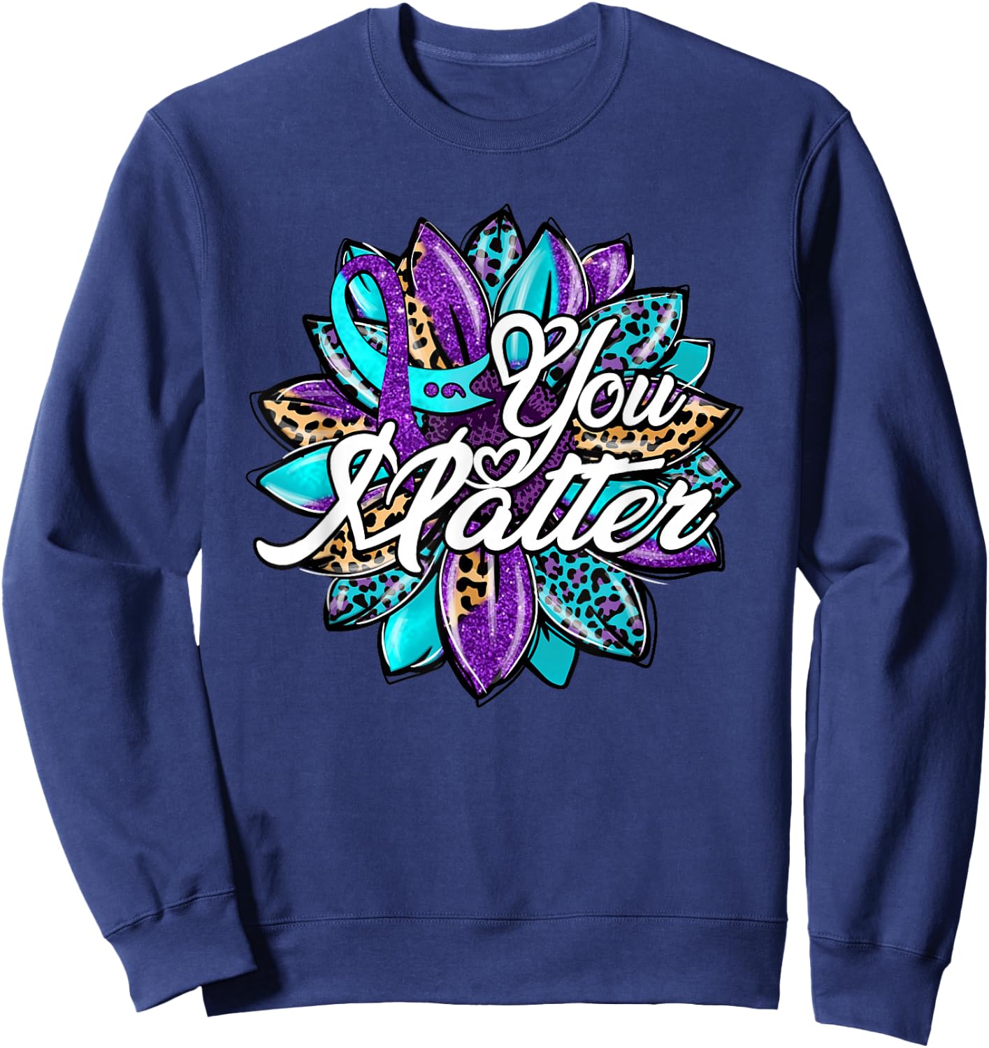 You Matter Sunflower Semicolon Leopard Suicide Prevention Sweatshirt - Sweatshirt | Navy