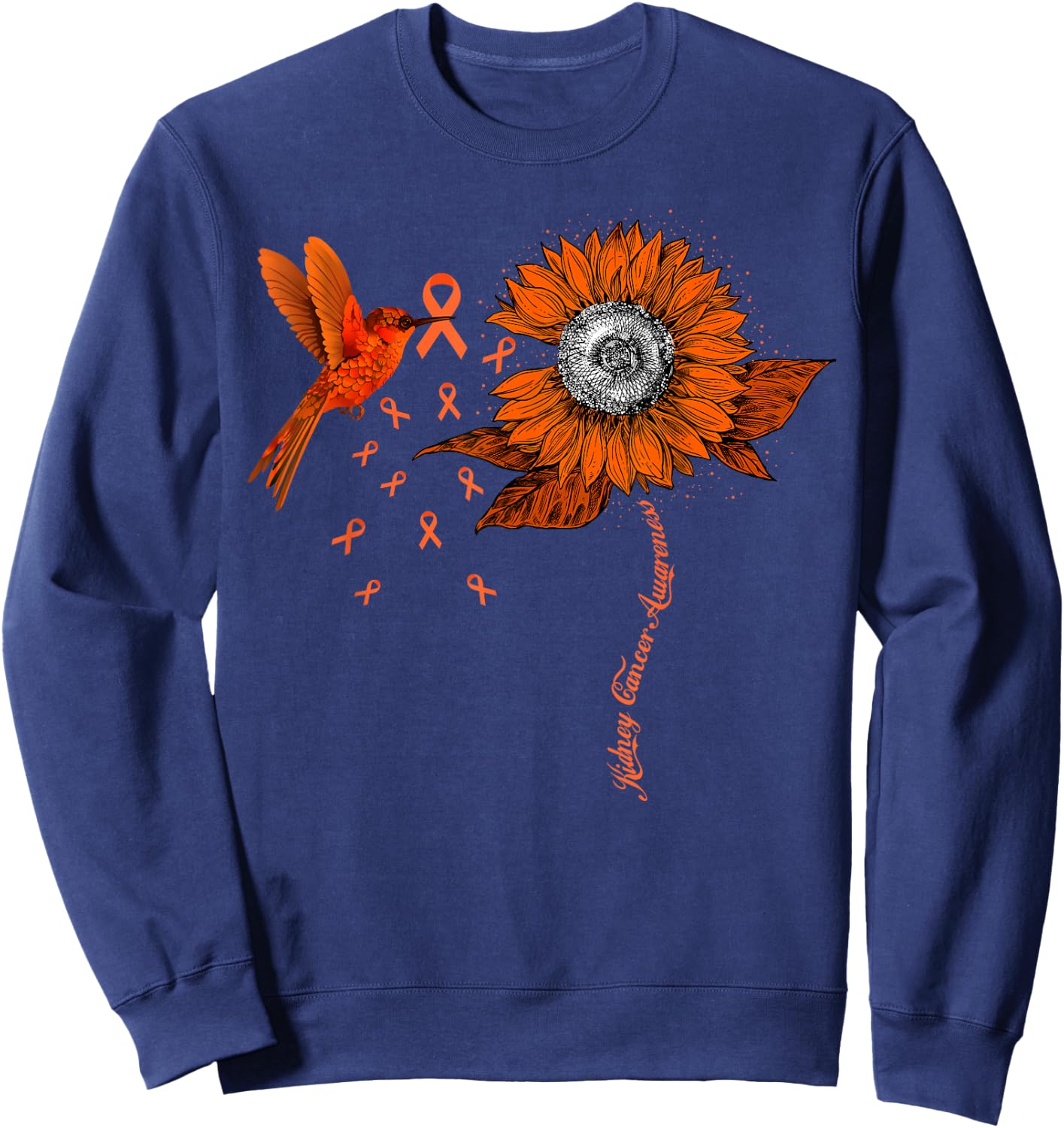 Hummingbird Holding Orange Ribbon Kidney Cancer Awareness Sweatshirt - Sweatshirt | Navy
