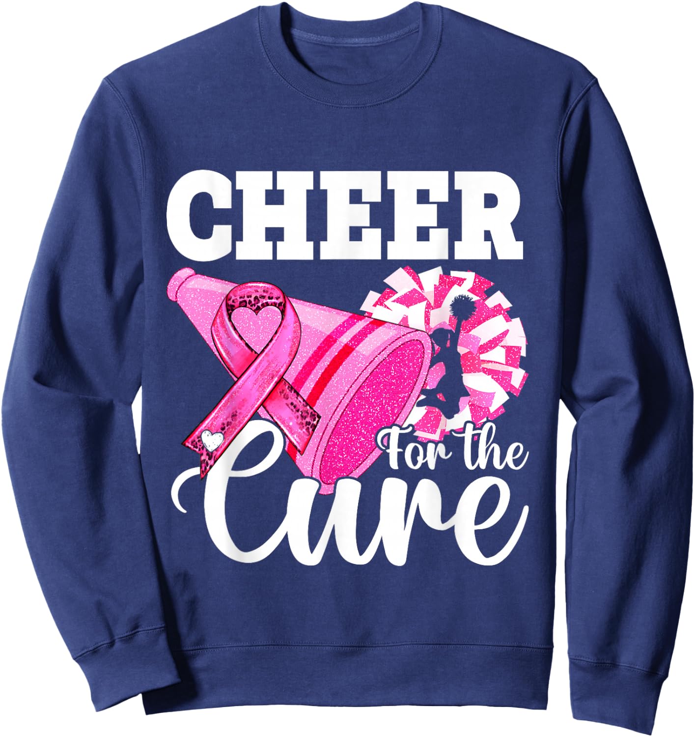 Cheer for Cure Pink Breast Cancer Awareness Cheerleader Sweatshirt - Sweatshirt | Navy