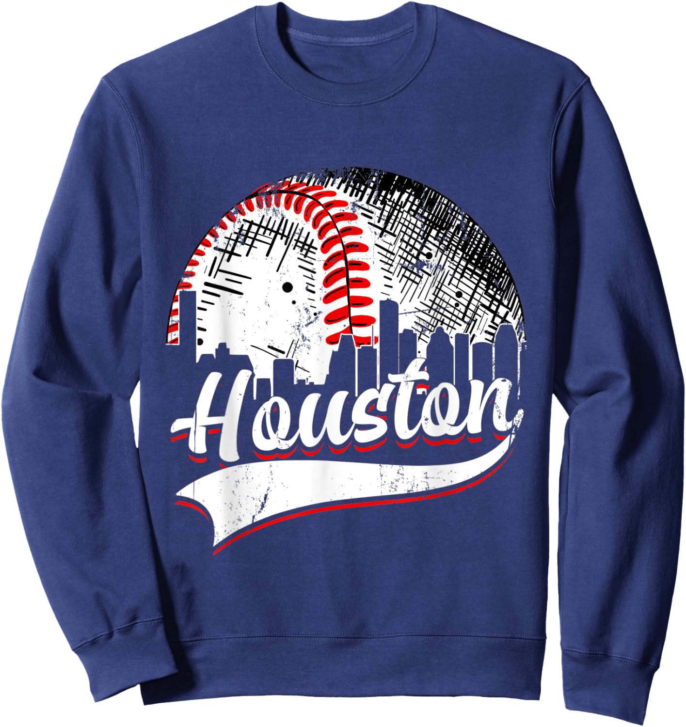 Vintage Houston Baseball Lover Men Women Game Day Sweatshirt - Sweatshirt | Navy